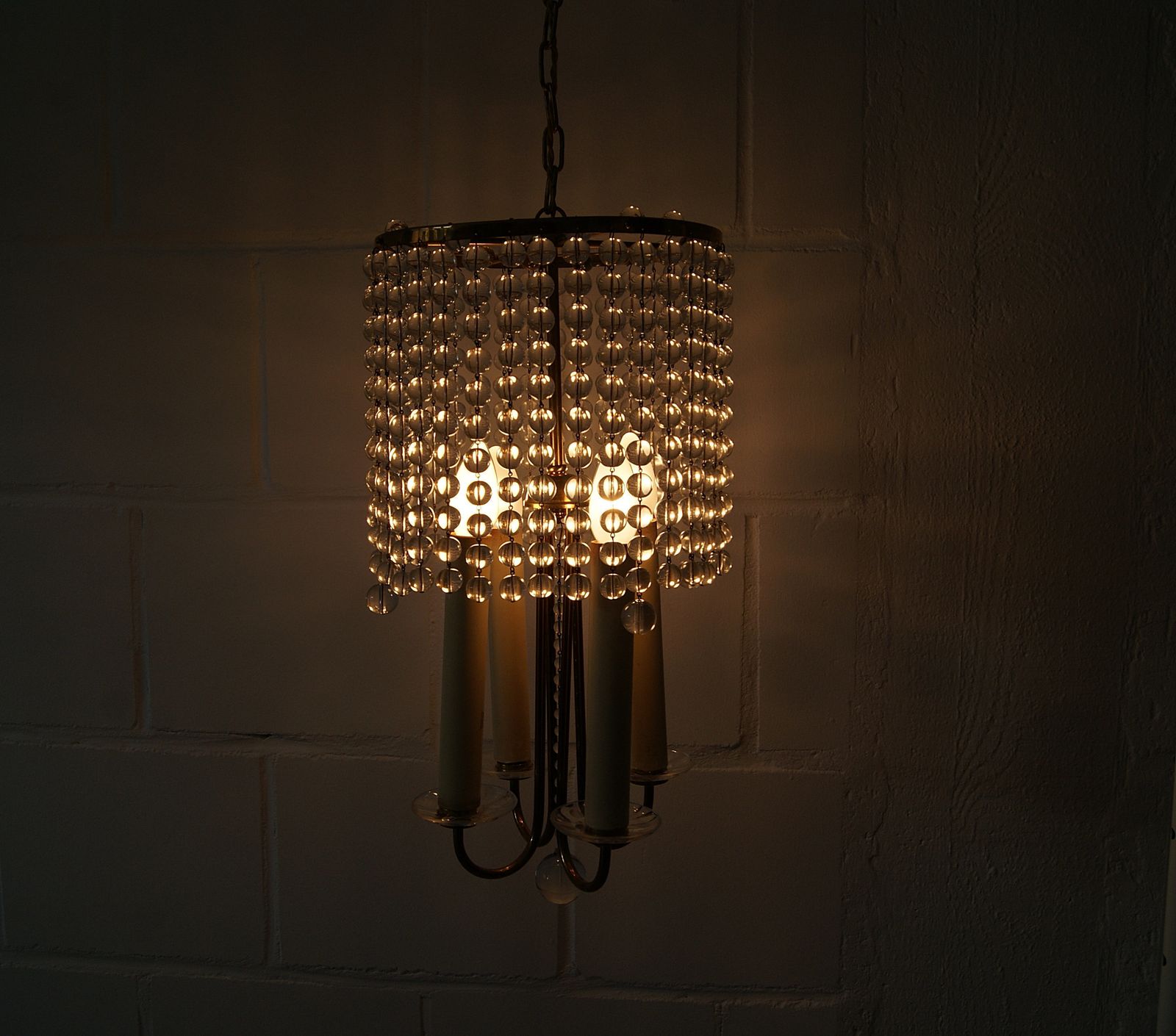 Chandelier Antique Four Flames With Glass Beads, Brass, Boho Lamp photo furniture