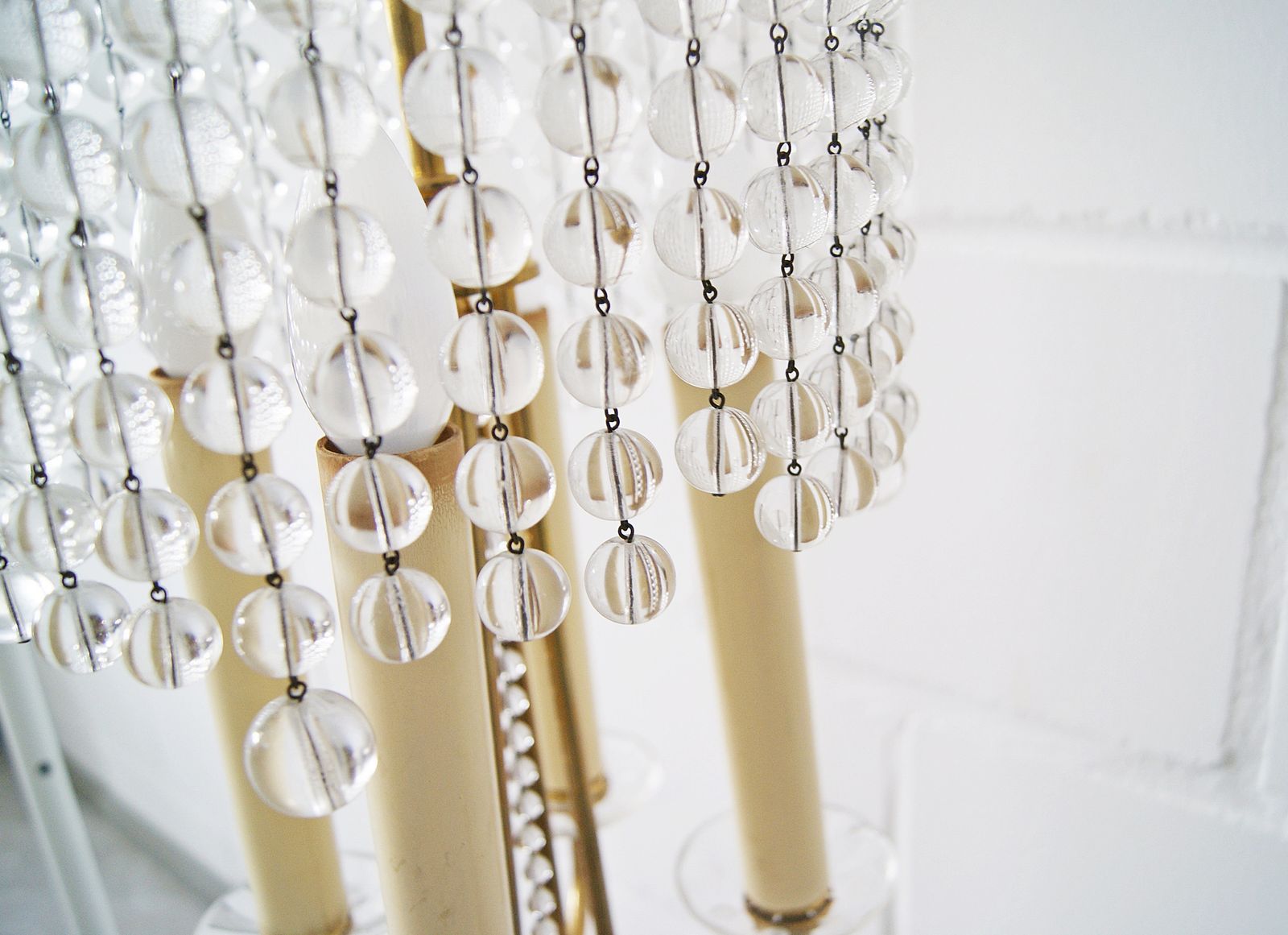 photo furniture Chandelier Antique Four Flames With Glass Beads, Brass, Boho Lamp