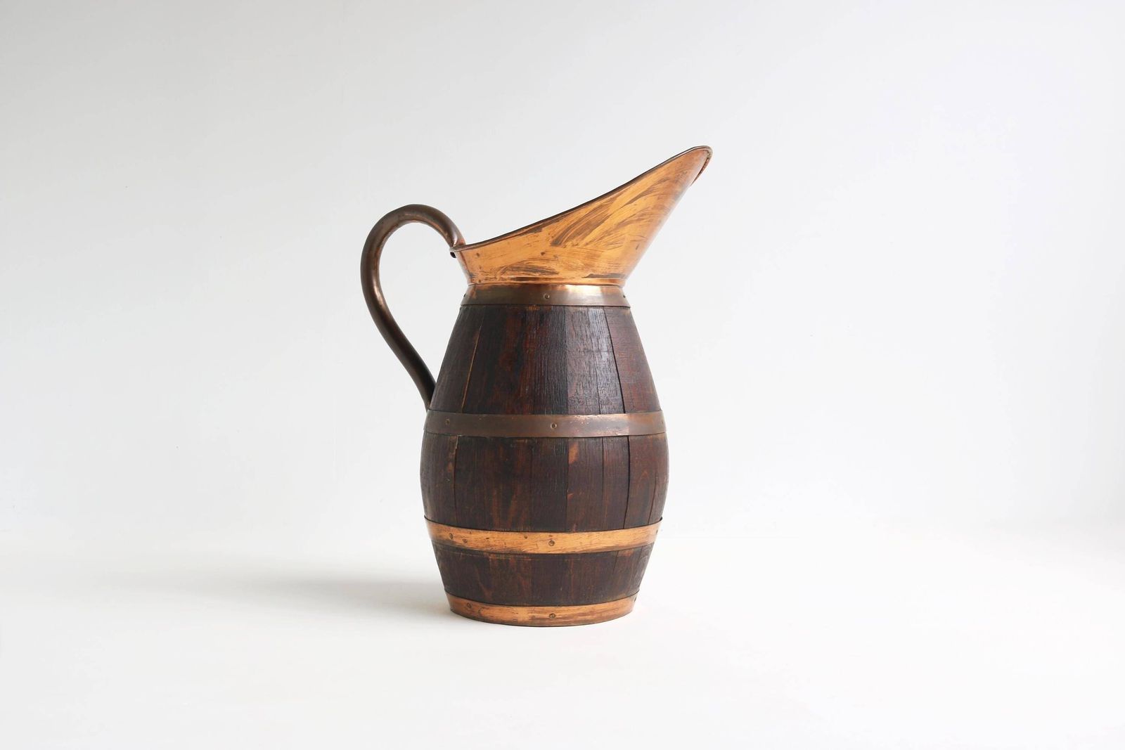 Big Massive Xl Antique French Red Copper And Oak Pitcher, Wine Jug Large French Umbrella Holder Stick Stand 1900