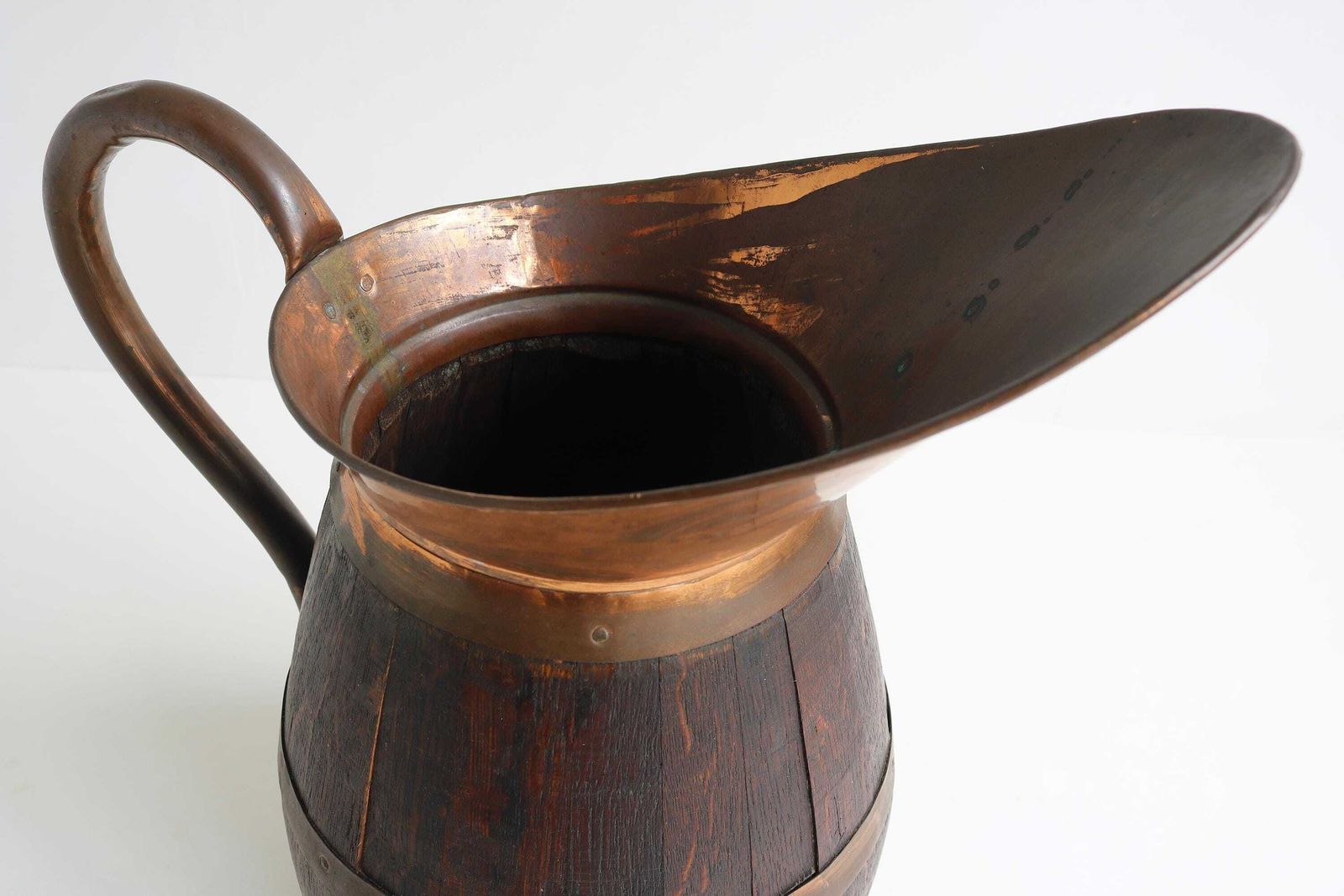 Big Massive Xl Antique French Red Copper And Oak Pitcher, Wine Jug Large French Umbrella Holder Stick Stand 1900 photo 714.0