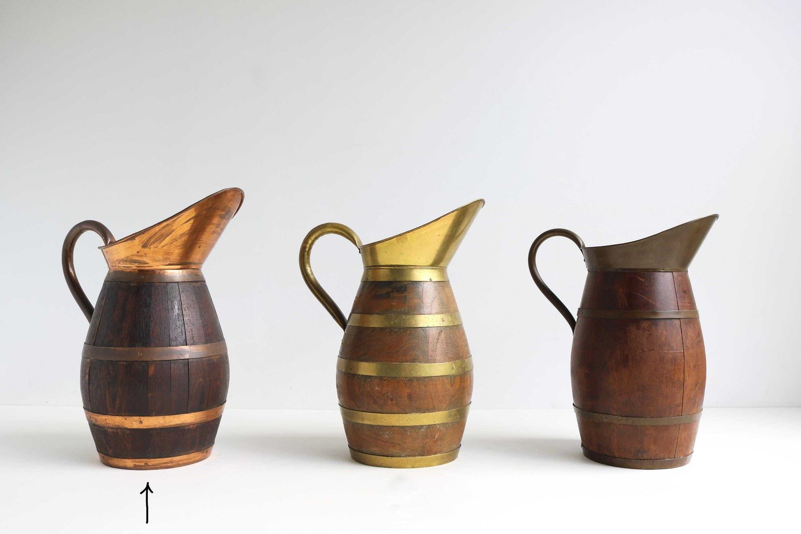 photo for sale Big Massive Xl Antique French Red Copper And Oak Pitcher, Wine Jug Large French Umbrella Holder Stick Stand 1900