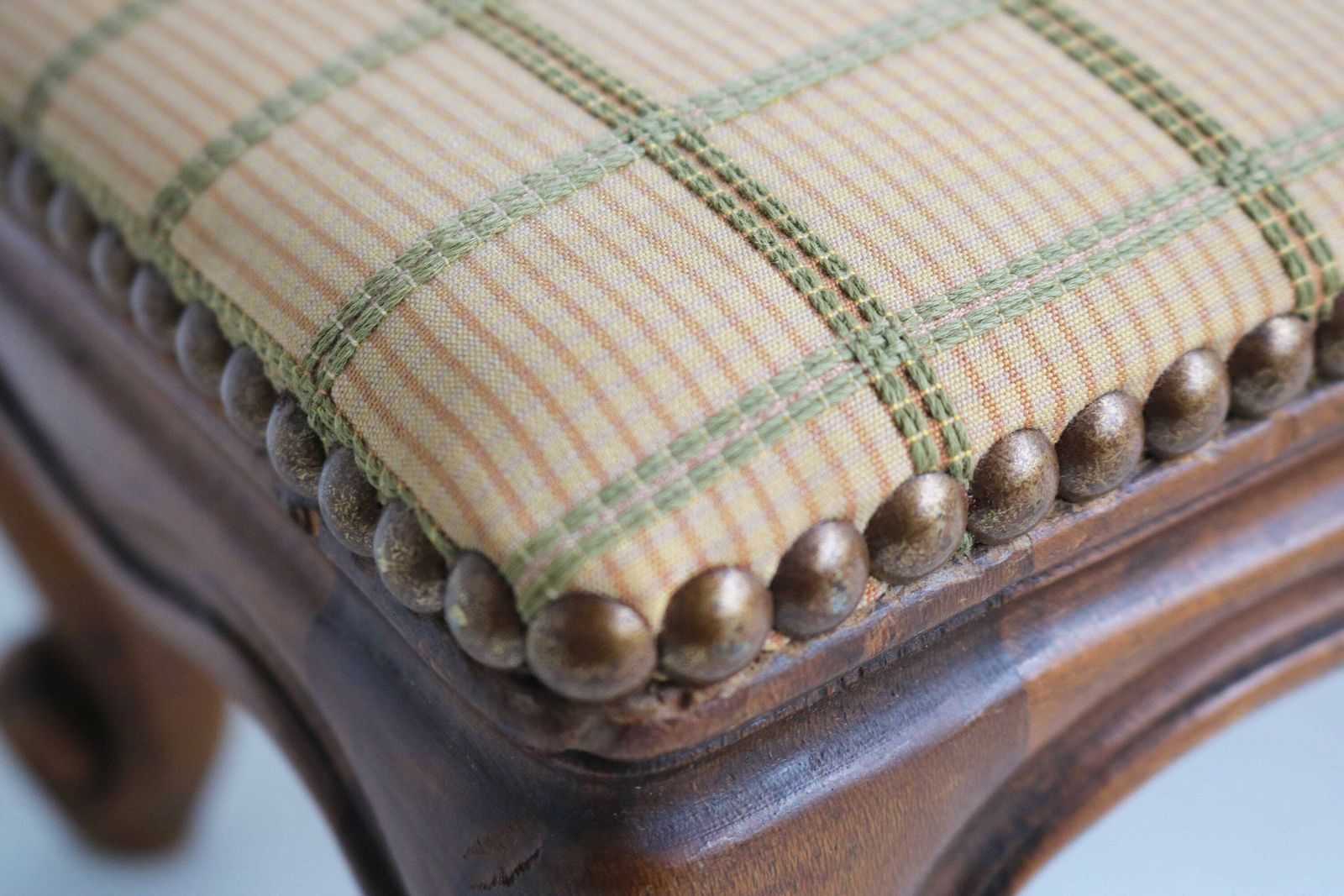 Lovely Small Rectangular Footrest French Louis XV Carved Footstool With Fabric Country Provincial Vintage Foot Stool Mid 20th Century 1950s photo for sale