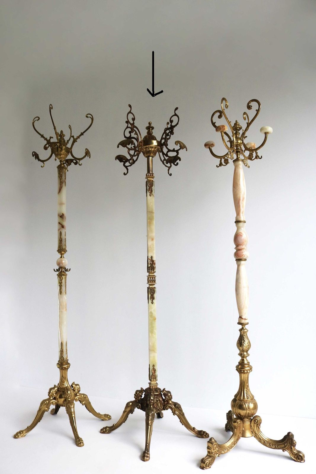 photo for sale Gorgeous Italian Ornate Casted Brass & Onyx Marble Coat Hat Rack Hall Tree Floor Stand Hollywood Regency Vintage Eye Catcher Classic