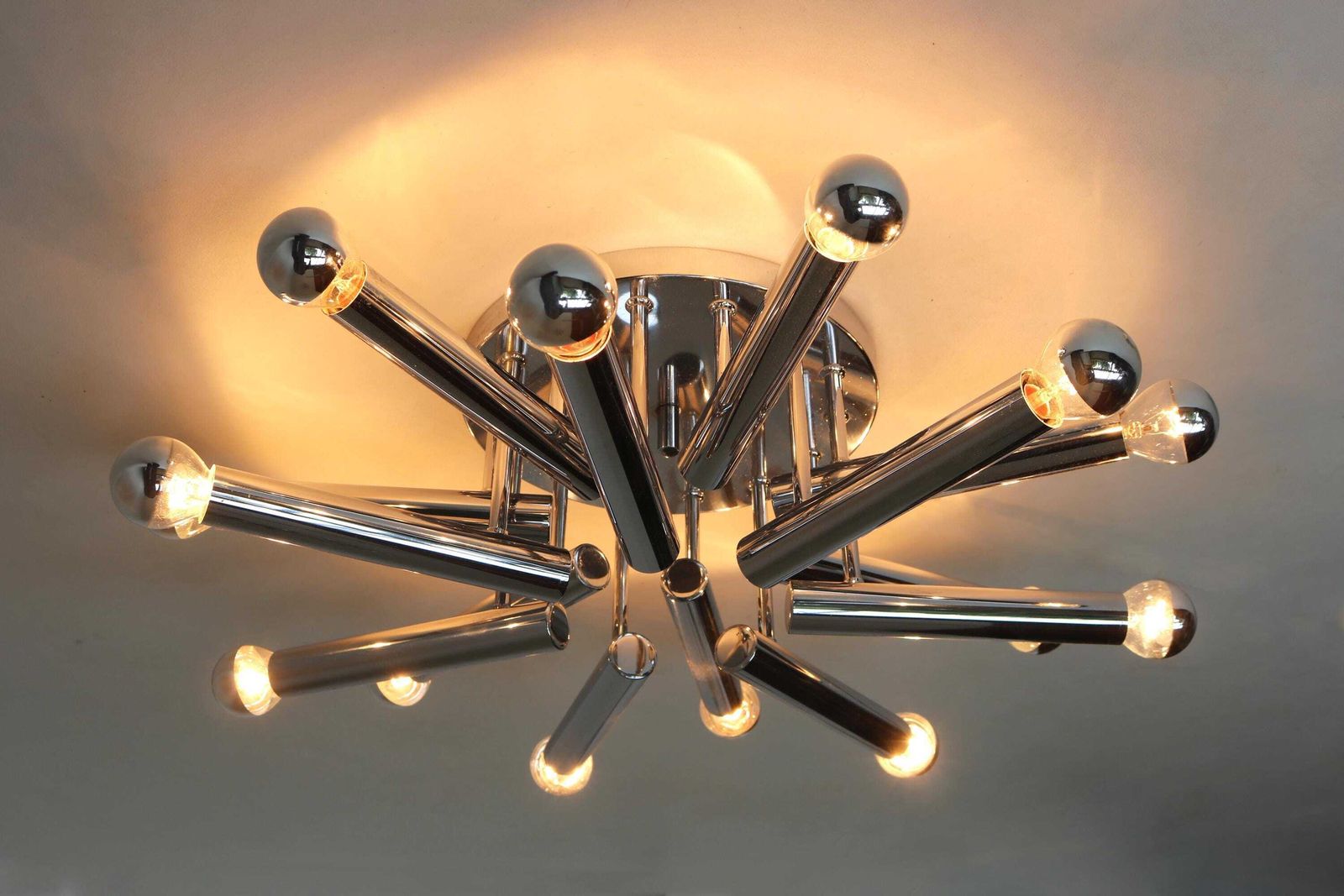 Flush Mount Ceiling Light Wall Sconce Gaetano Sciolari Boulanger Italy 60's Sunburst Chrome Sputnick Chandelier Space Age Design Vintage photo furniture