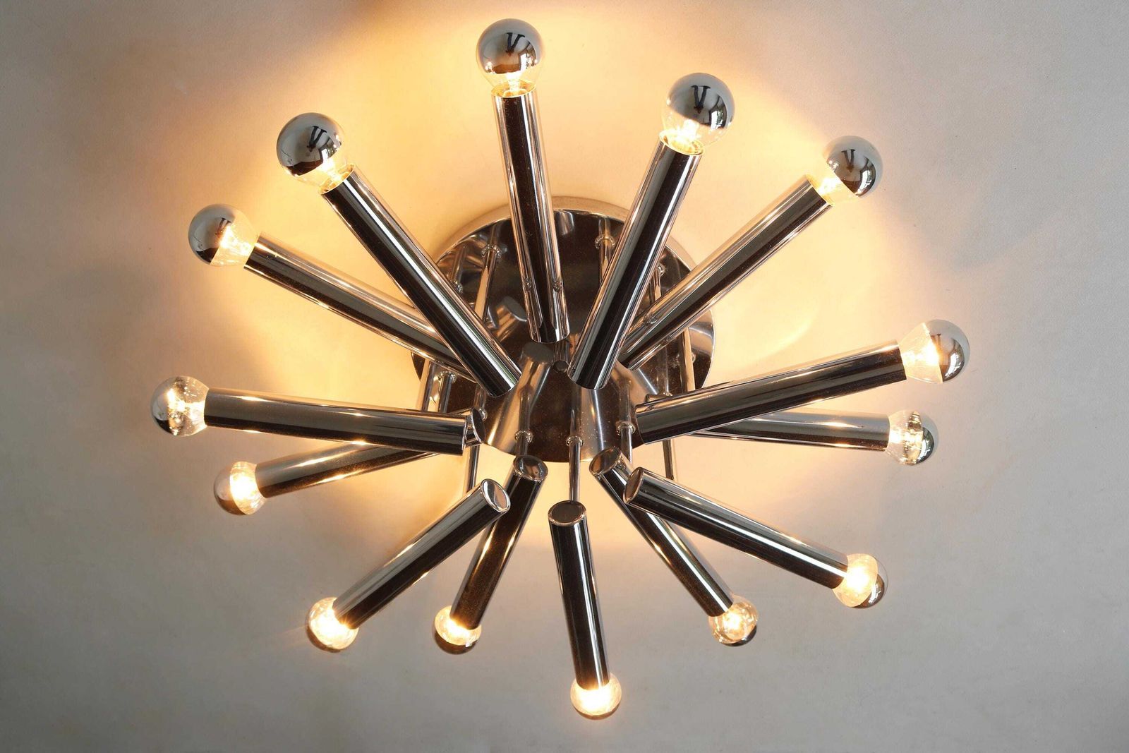 Flush Mount Ceiling Light Wall Sconce Gaetano Sciolari Boulanger Italy 60's Sunburst Chrome Sputnick Chandelier Space Age Design Vintage photo for sale