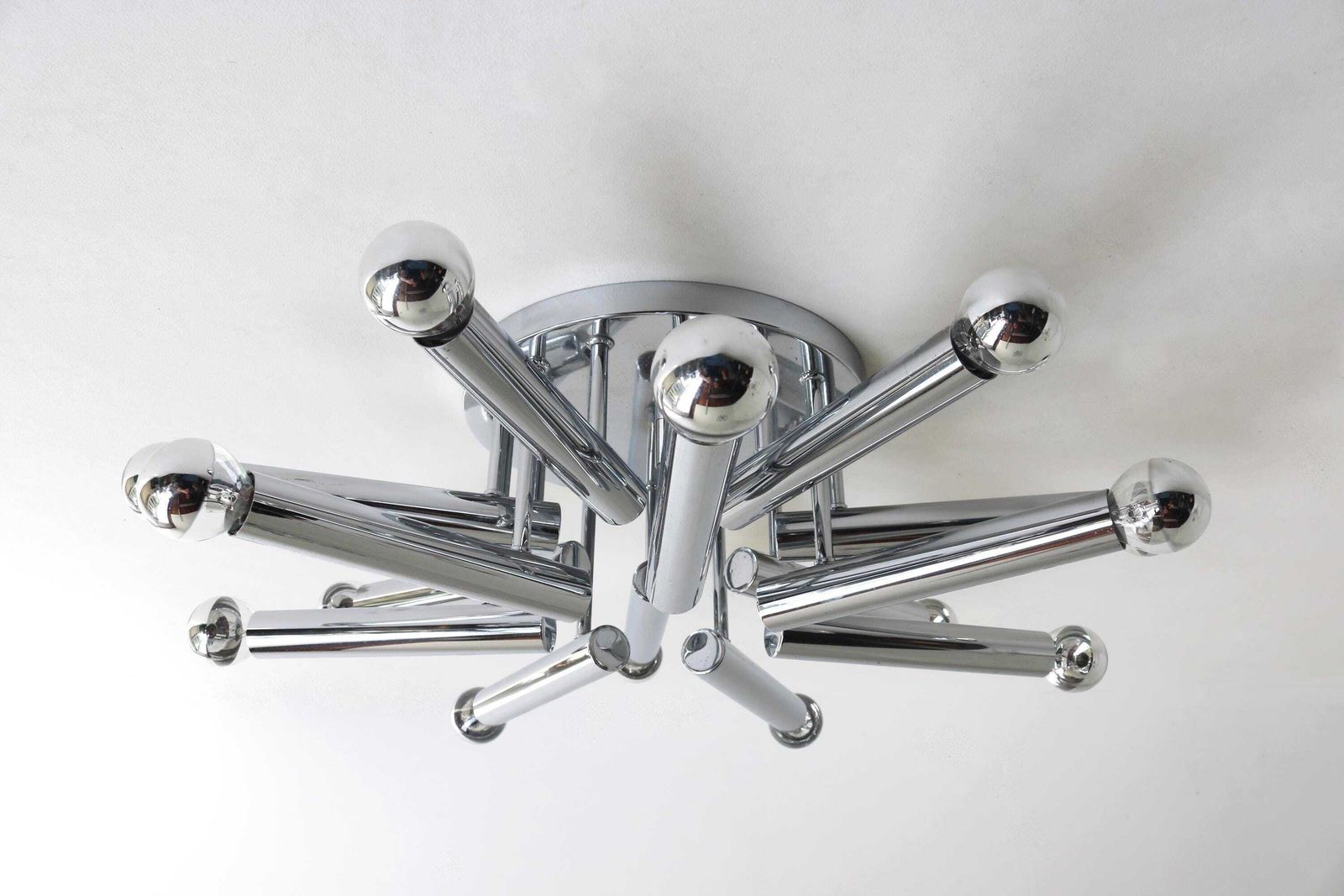 Flush Mount Ceiling Light Wall Sconce Gaetano Sciolari Boulanger Italy 60's Sunburst Chrome Sputnick Chandelier Space Age Design Vintage photo vinterior