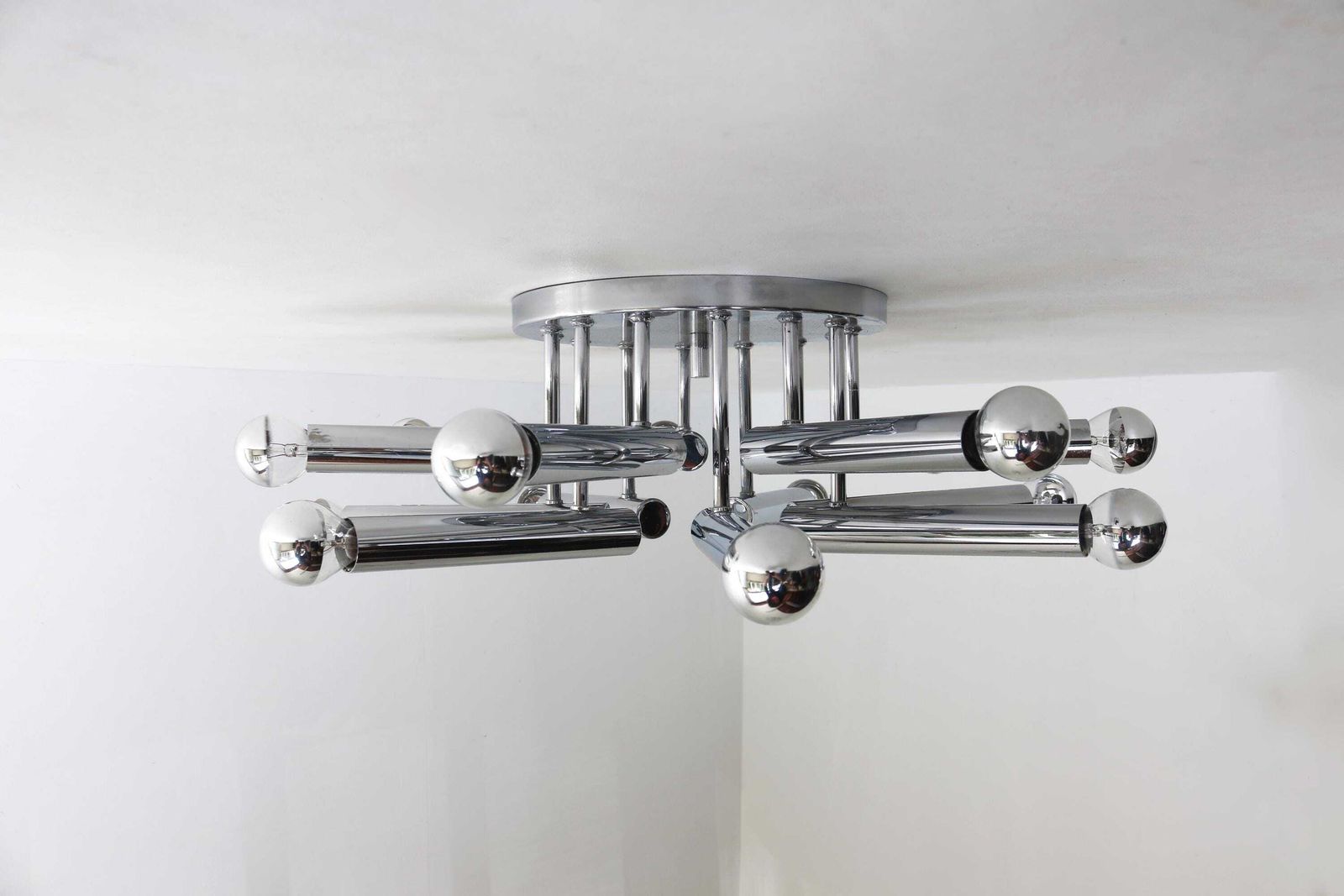 Flush Mount Ceiling Light Wall Sconce Gaetano Sciolari Boulanger Italy 60's Sunburst Chrome Sputnick Chandelier Space Age Design Vintage photo buy