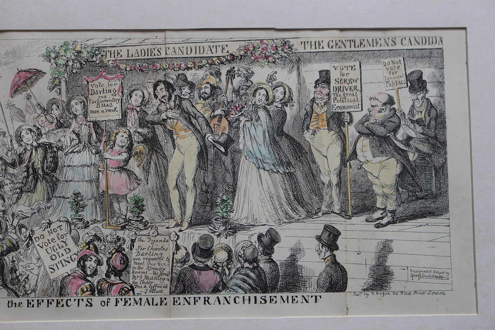 Framed Antique Satirical Etching ‘The Rights Of Women Or The Effect Of Female Enfranchisement’, By George Cruikshank C1853 photo furniture