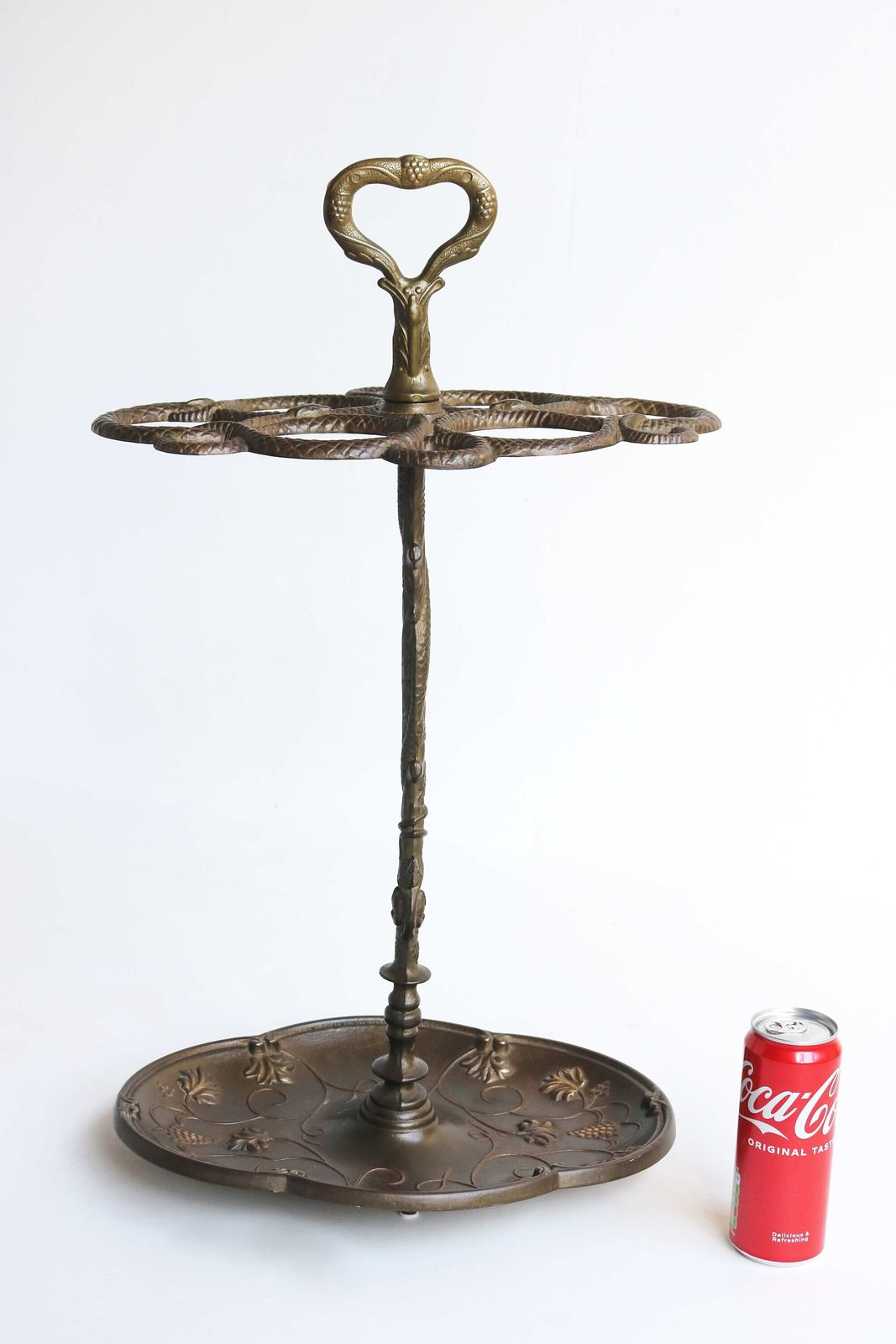 photo furniture Italian Art Nouveau Style Brass Umbrella Stand, Antique Cane Holder Snakes Grapes Putto Umbrella Holder Floral Motifs Entryway 1930 1950s