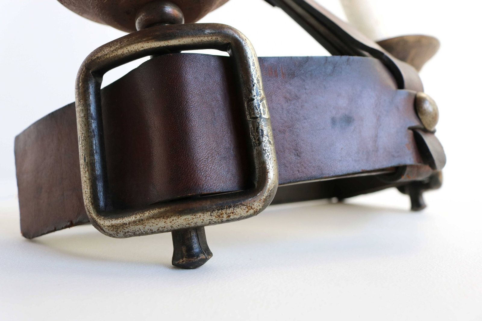 Jacques Adnet Style Leather And Wrought Iron Wall Sconce 1950s Mid Century Design French Brutalist Rustic Industrial Statement Piece photo Lighting