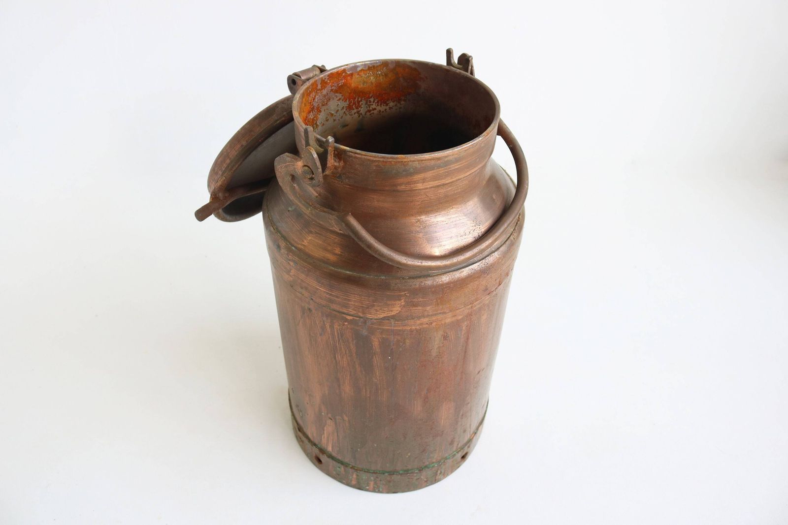 Rustic 19th Century Patinated Copper Plated Milk Container Can Farm Country Style Umbrella Stand Antique Circa 1890 With Lid Carry Handle photo vinterior