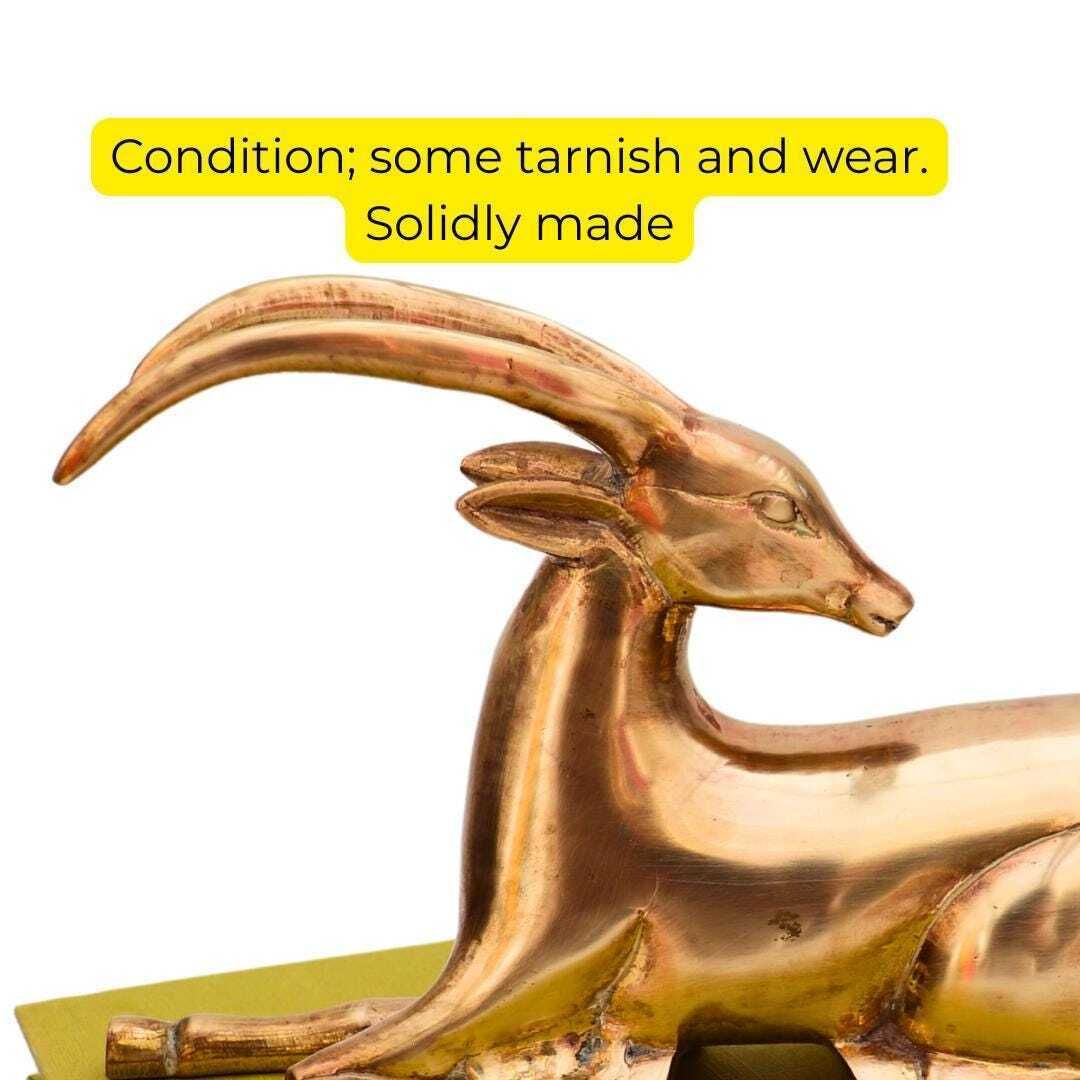 Large Mid Century Brass Gazelle Or Antelope Resting Position photo vinterior