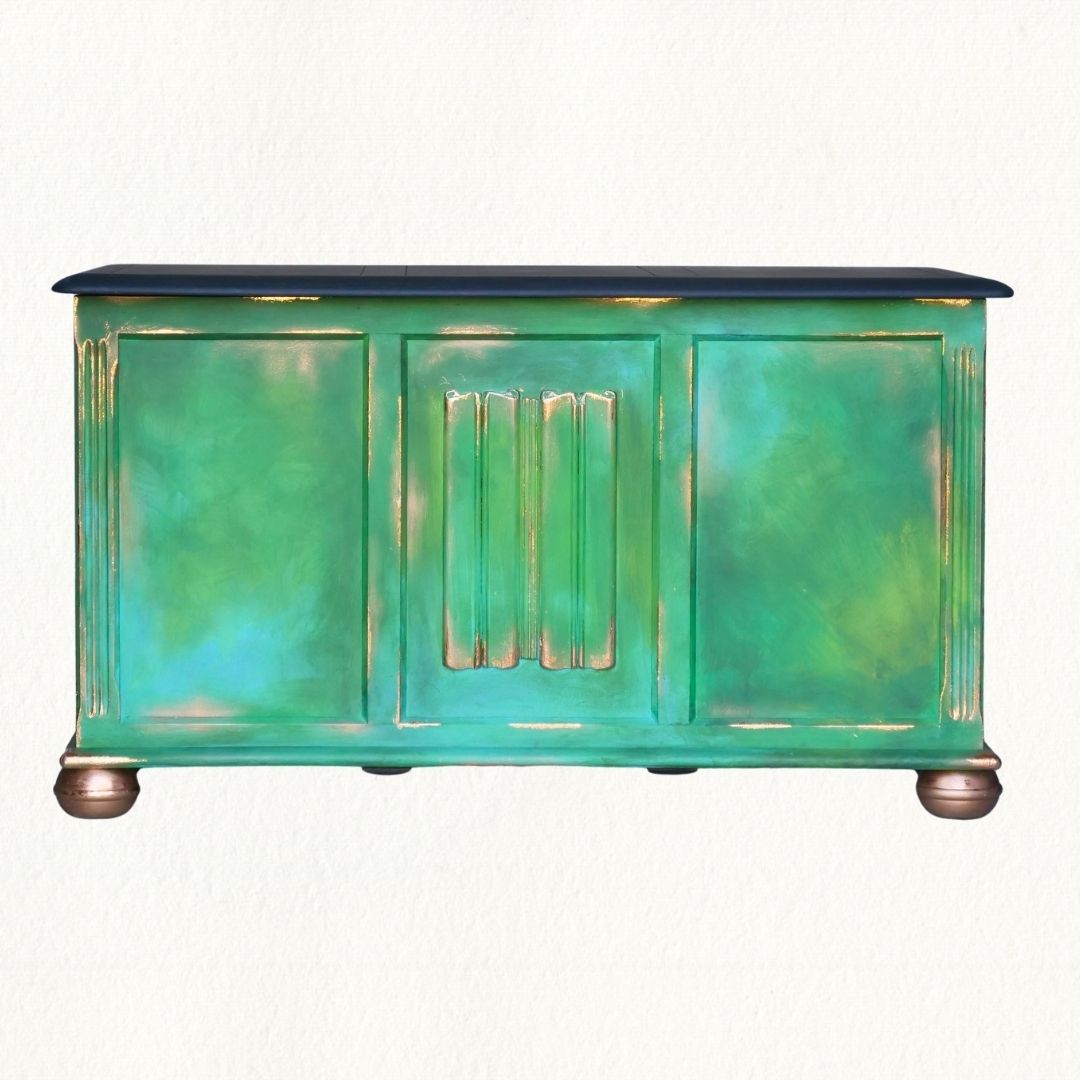 Blanket Box I Green   Patina   Painted Furniture  Living Room I Vintage I Copper Chest I Bespoke I Unique photo Furniture