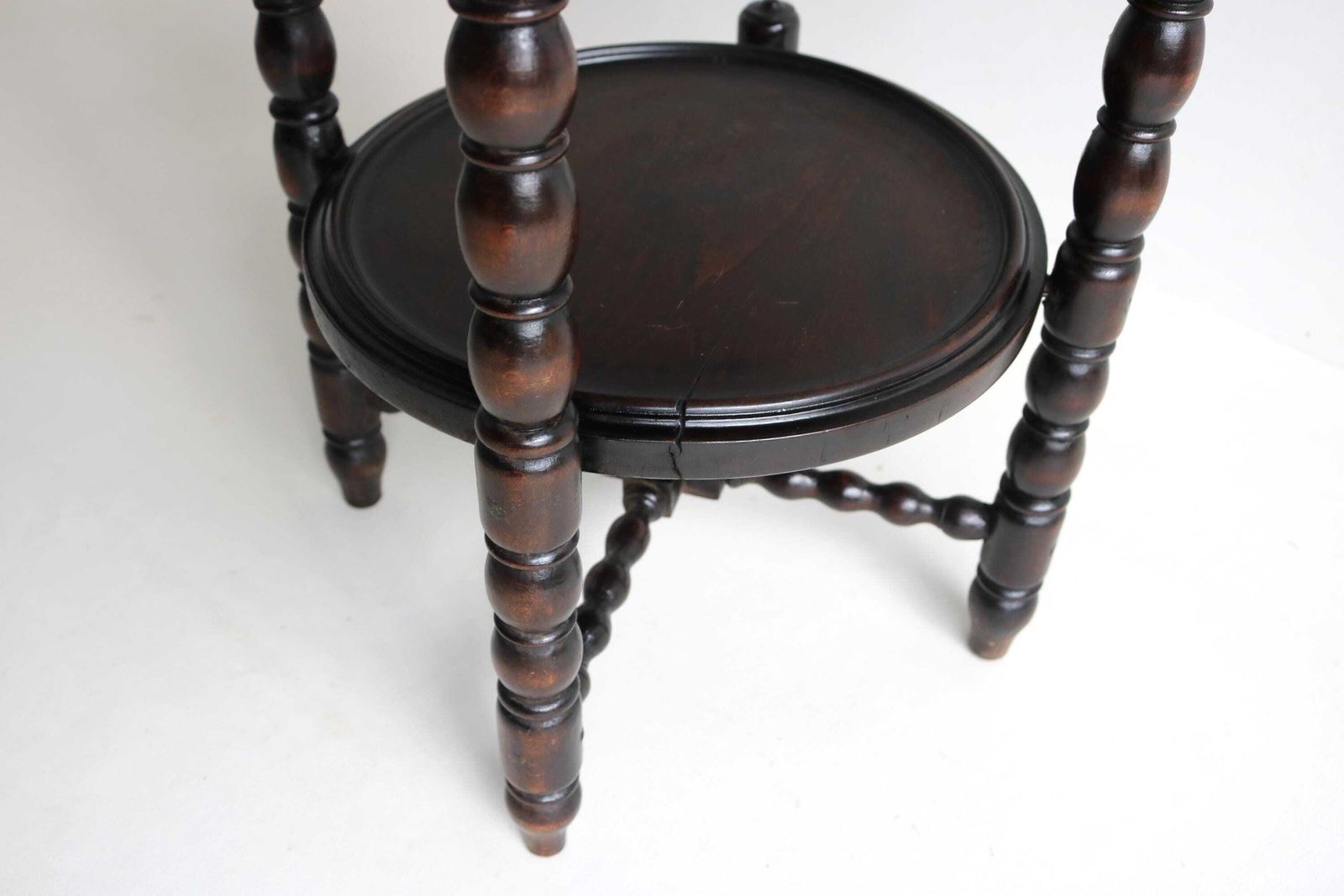 Antique Oak Bobbin Cake Pie Pastry Muffin Stand Turned Three Tier Stand Vintage Display Table Plant Stand Afternoon Tea Stand 1900s photo vintage
