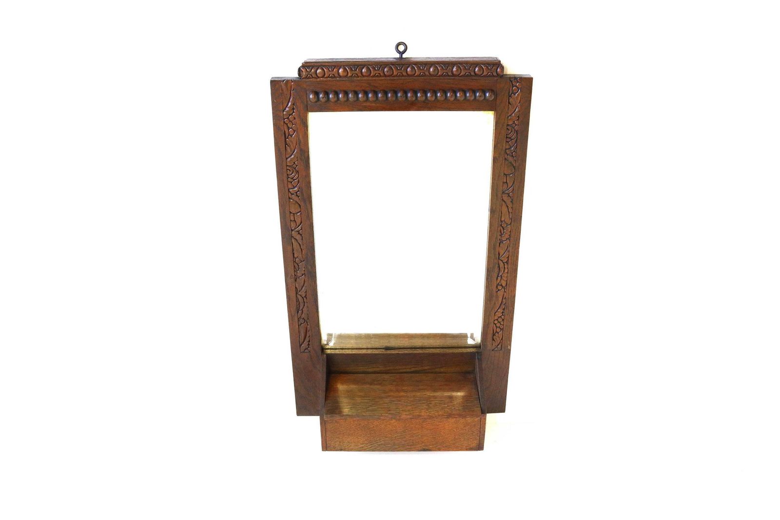 Antique Art Deco Wood Carved Beveled Mirror Bathroom Entryway Hall Cabinet Small Wall Cabinet With Comb Tray 1920/1930