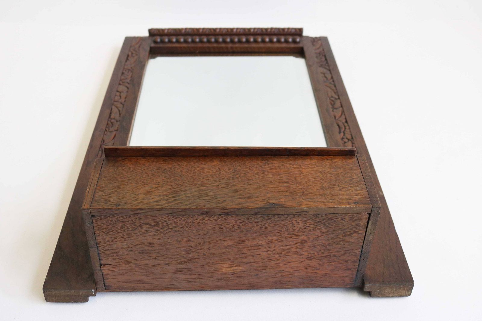 Antique Art Deco Wood Carved Beveled Mirror Bathroom Entryway Hall Cabinet Small Wall Cabinet With Comb Tray 1920/1930 photo buy