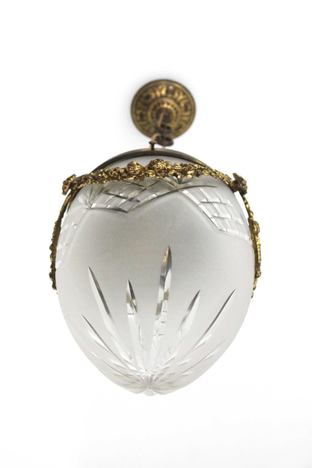 Antique French Hanging Lamp In Gilded Brass And Frosted Etched Glass Art Nouveau Teardrop Shape Ceiling Lamp ,1900 1910 photo buy