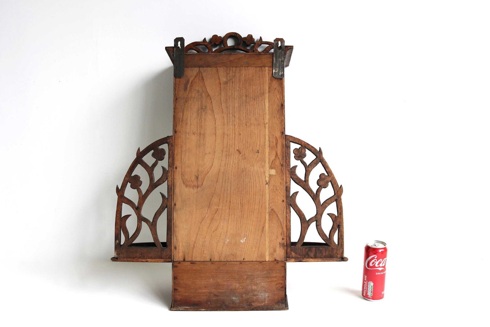 photo for sale French Antique Art Nouveau Wall Cabinet / Medicine Cabinet Beveled Mirror Blue Glass Floral Carved Oak Apothecary Key Cabinet 1900  1910