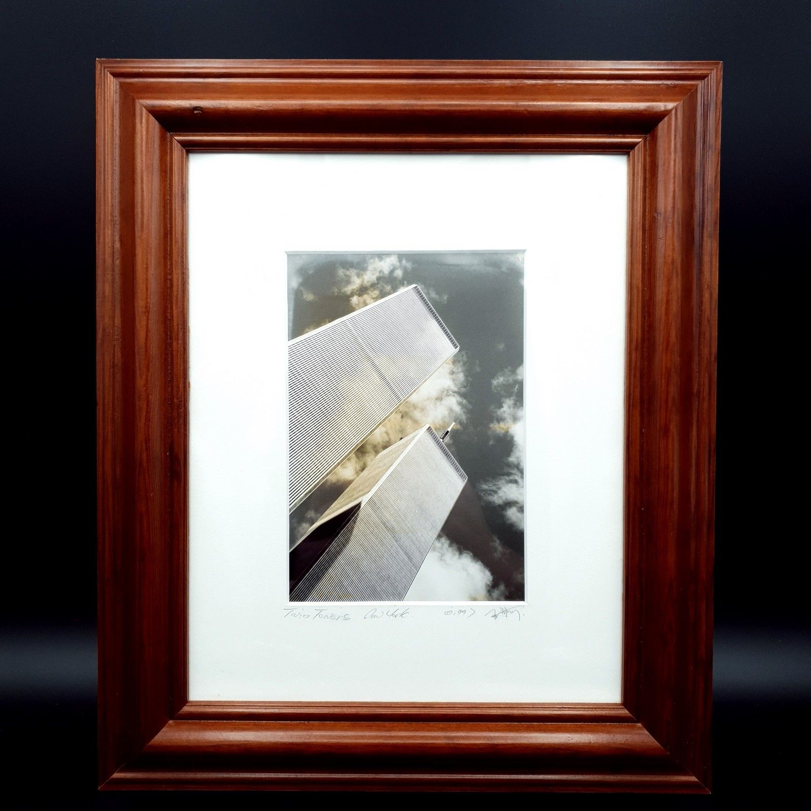 Signed Original Photograph Twin Towers New York 1999 Framed Low Angle View
