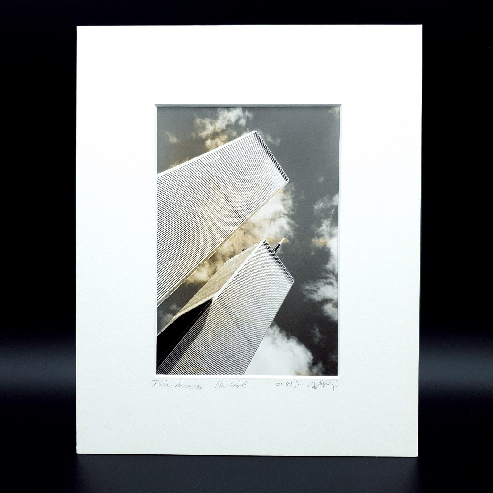 Signed Original Photograph Twin Towers New York 1999 Framed Low Angle View photo furniture