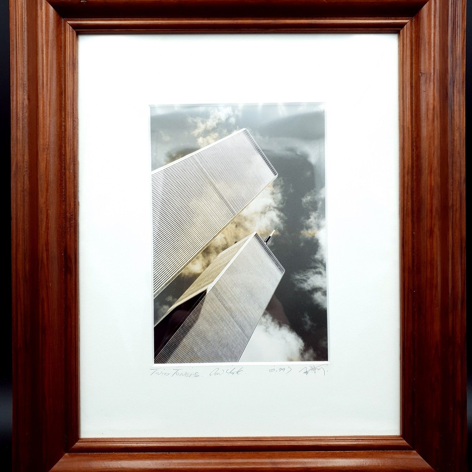 90.0 Signed Original Photograph Twin Towers New York 1999 Framed Low Angle View photo