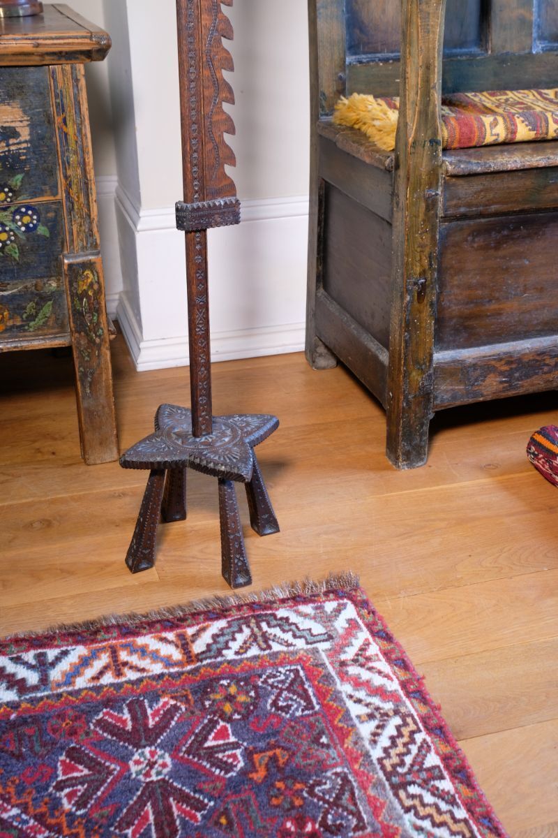 Rare Arts & Crafts Carved Oak Adjustable Candle Stand photo furniture