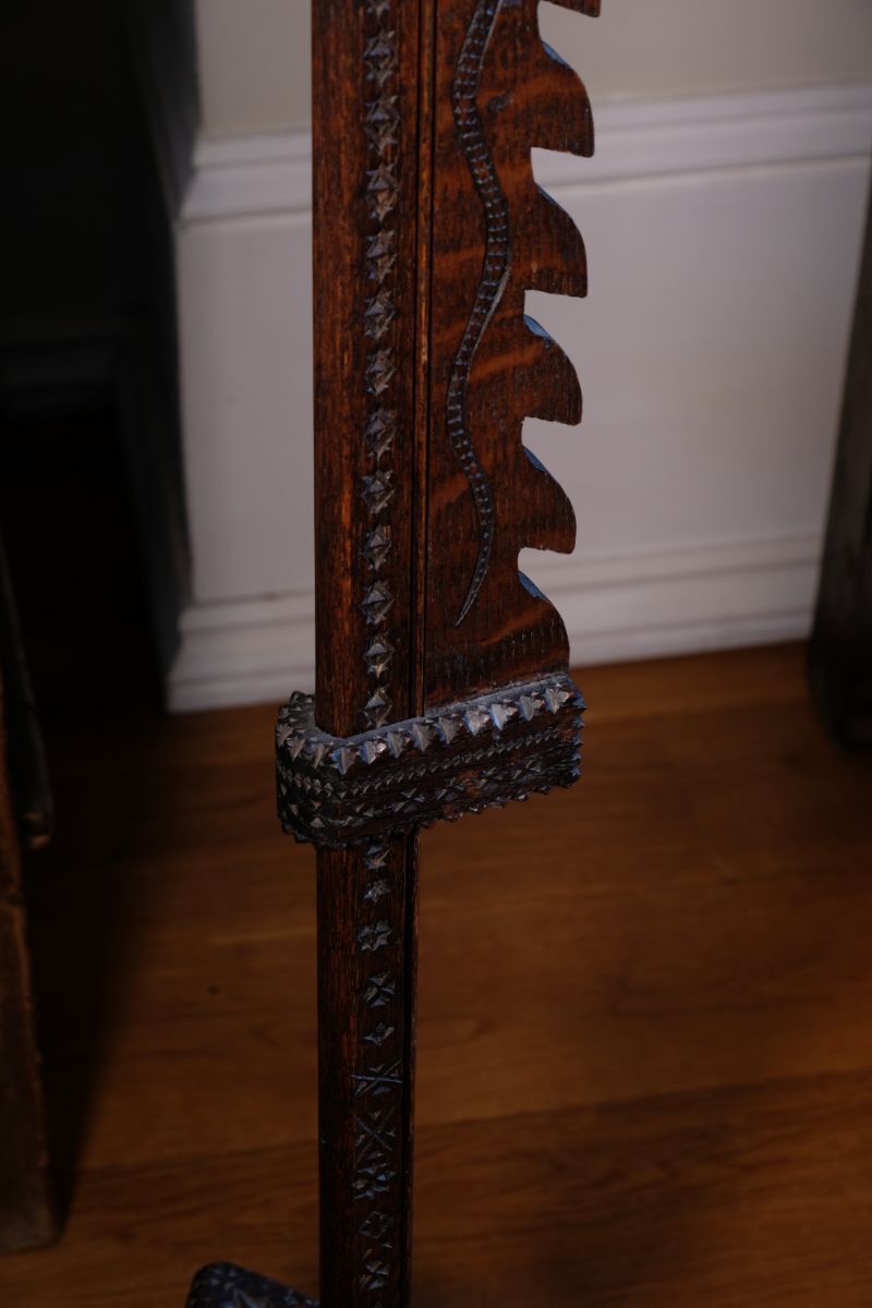 Rare Arts & Crafts Carved Oak Adjustable Candle Stand photo buy