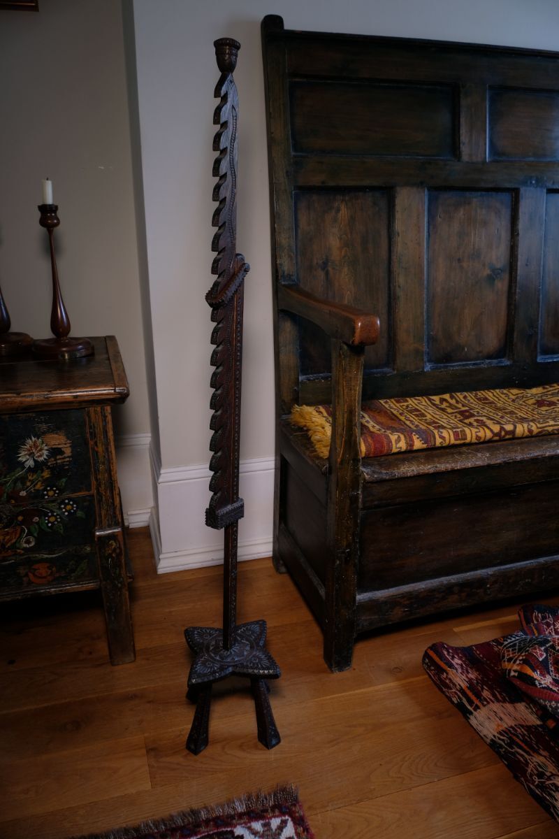 photo for sale Rare Arts & Crafts Carved Oak Adjustable Candle Stand