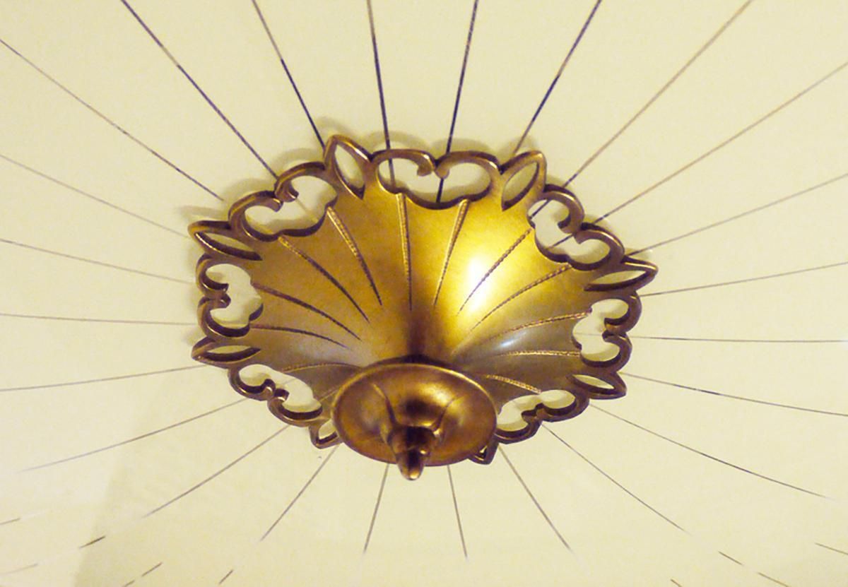 Art Nouveau / Art Deco Flush Mount Chandelier Glass & Brass By Kaiser 1930s photo Lighting