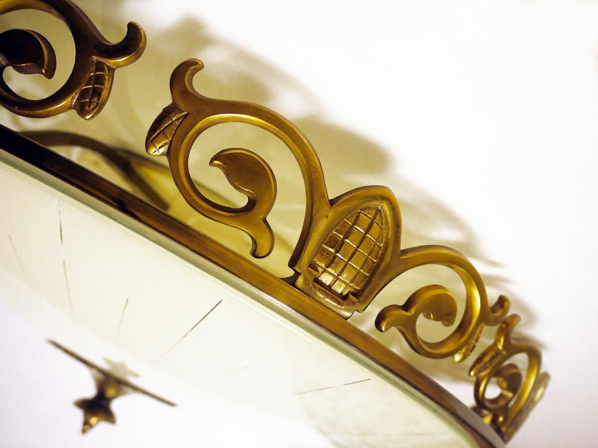 Art Nouveau / Art Deco Flush Mount Chandelier Glass & Brass By Kaiser 1930s photo 2087.0