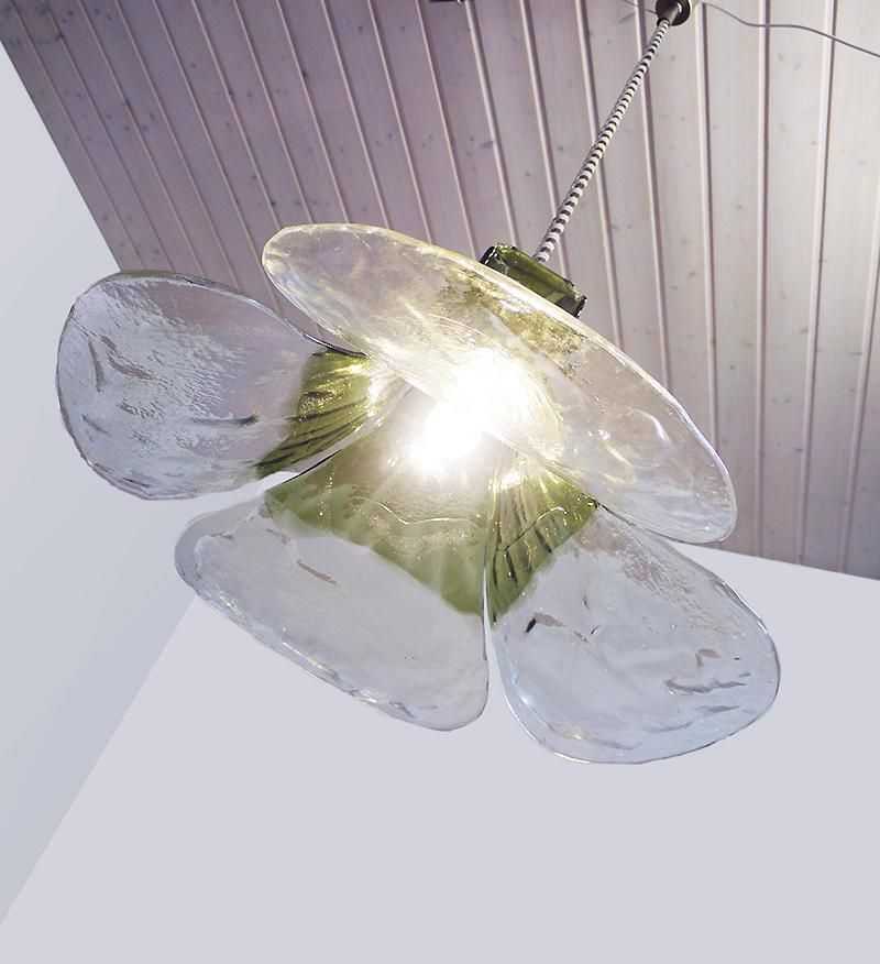 Mazzega Tulip Pendant Lamp Green & Clear Murano Glass By Carlo Nason Italy 1960s photo for sale