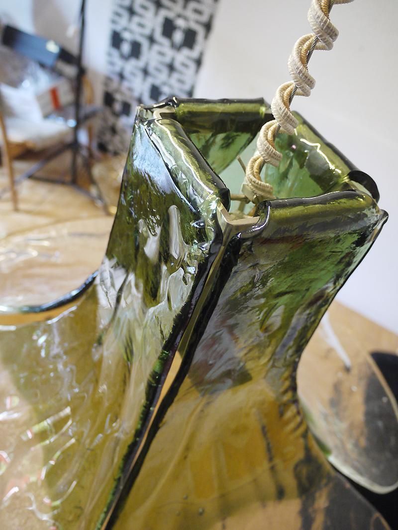 Mazzega Tulip Pendant Lamp Green & Clear Murano Glass By Carlo Nason Italy 1960s photo vinterior