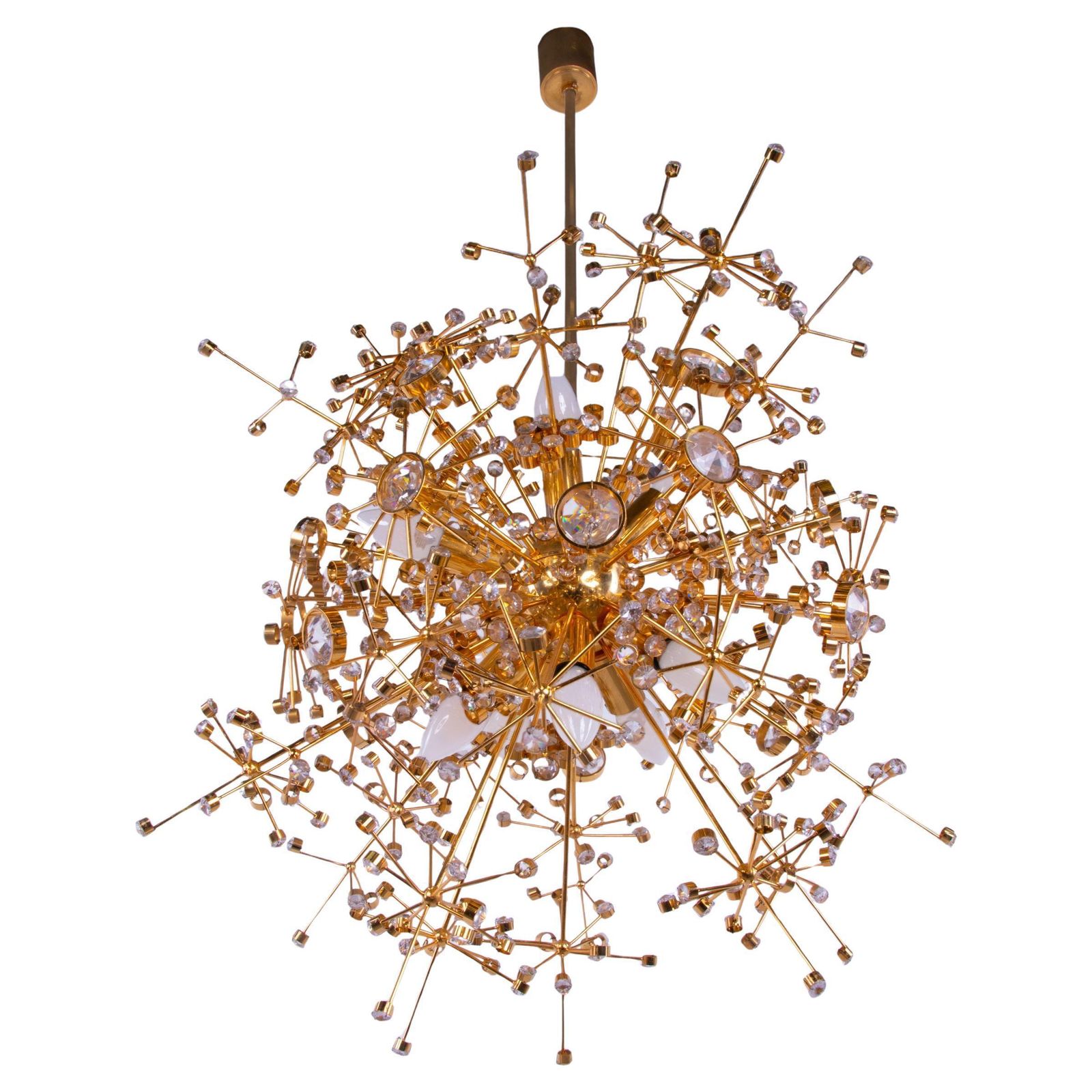photo for sale 1960 Germany Palwa Sputnik Chandelier Swarovski Crystal & Gilt Brass