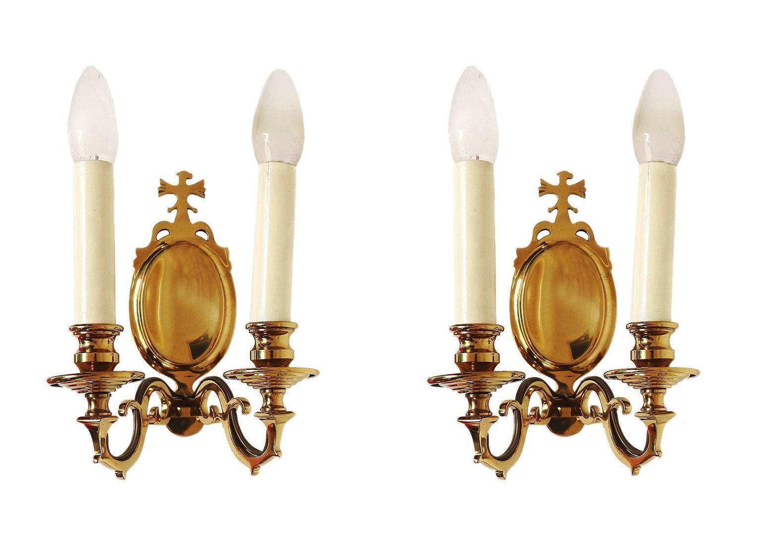 Pair Of French Belle Epoche / Art Deco Eagle Appliques Wall Sconces Brass 1930s photo furniture