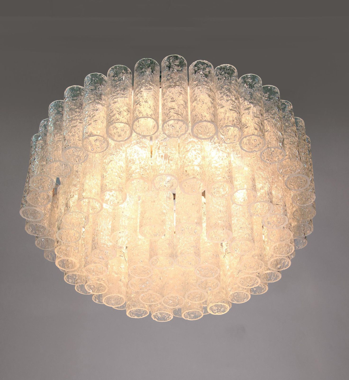 1 'Of 3' Cascading Doria 20" Murano Four Tier Flush Mount Ice Glass Tubes, 1960s photo furniture