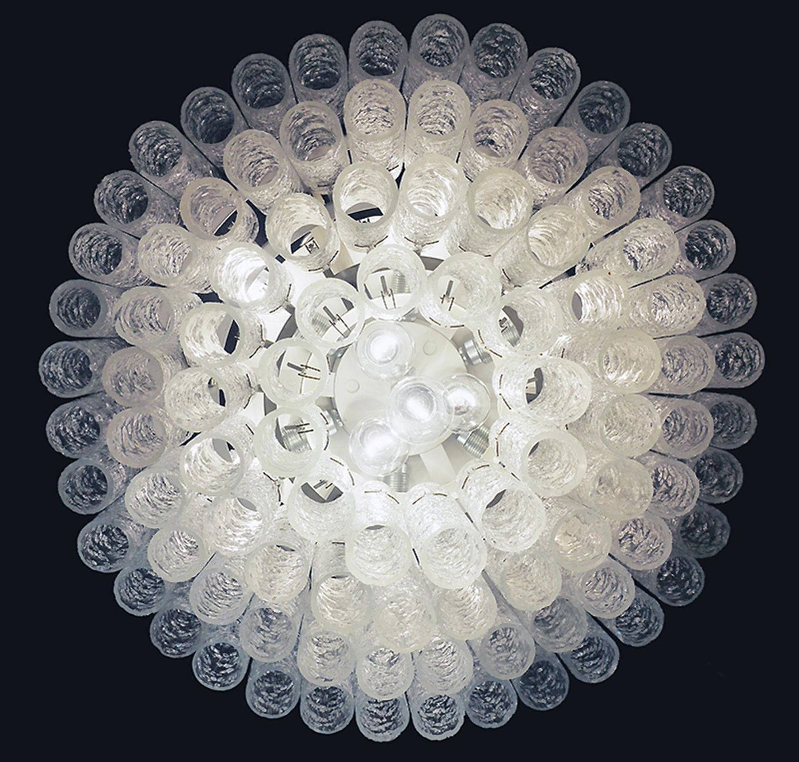 1 'Of 3' Cascading Doria 20" Murano Four Tier Flush Mount Ice Glass Tubes, 1960s photo 2955.0