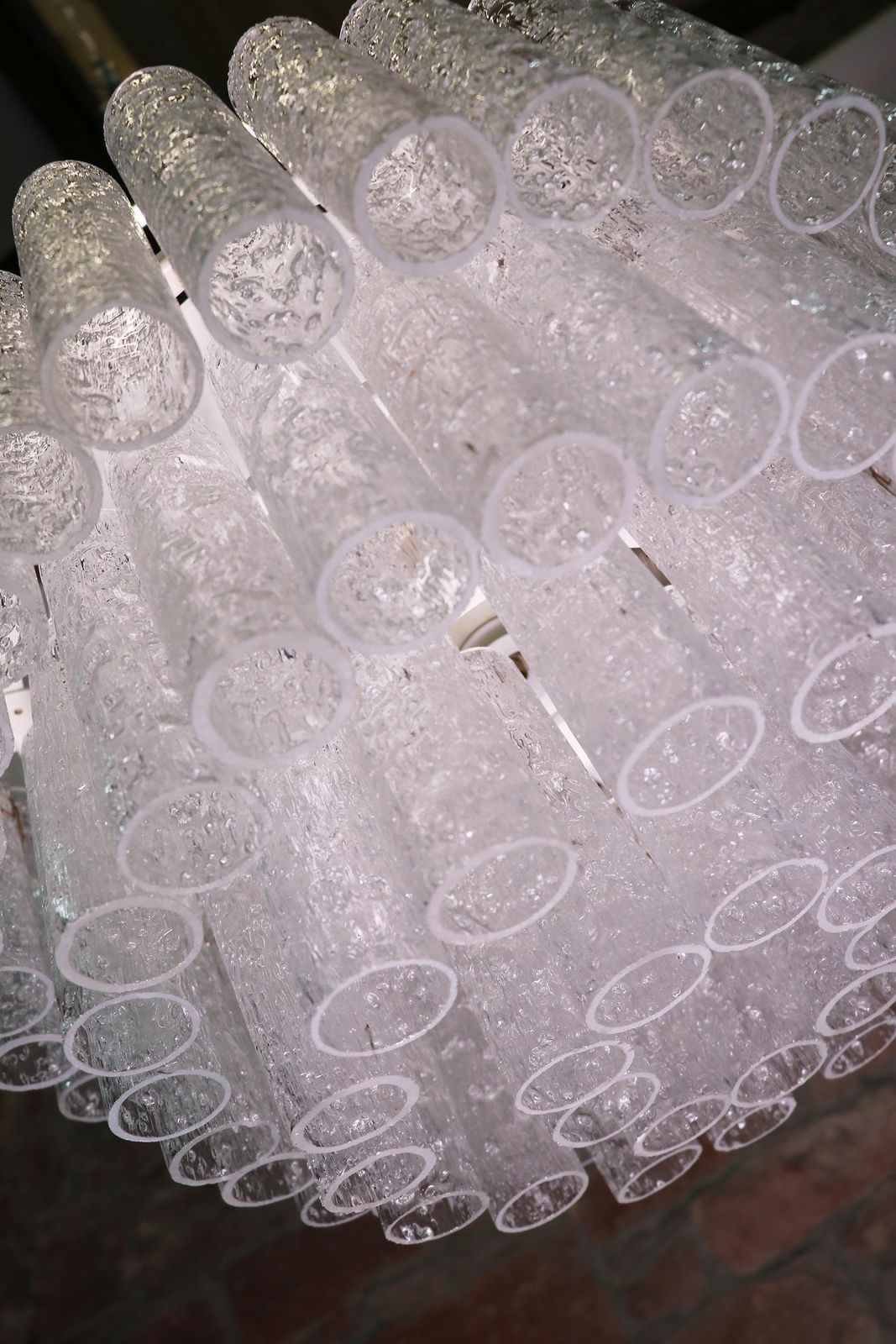 photo buy 1 'Of 3' Cascading Doria 20" Murano Four Tier Flush Mount Ice Glass Tubes, 1960s