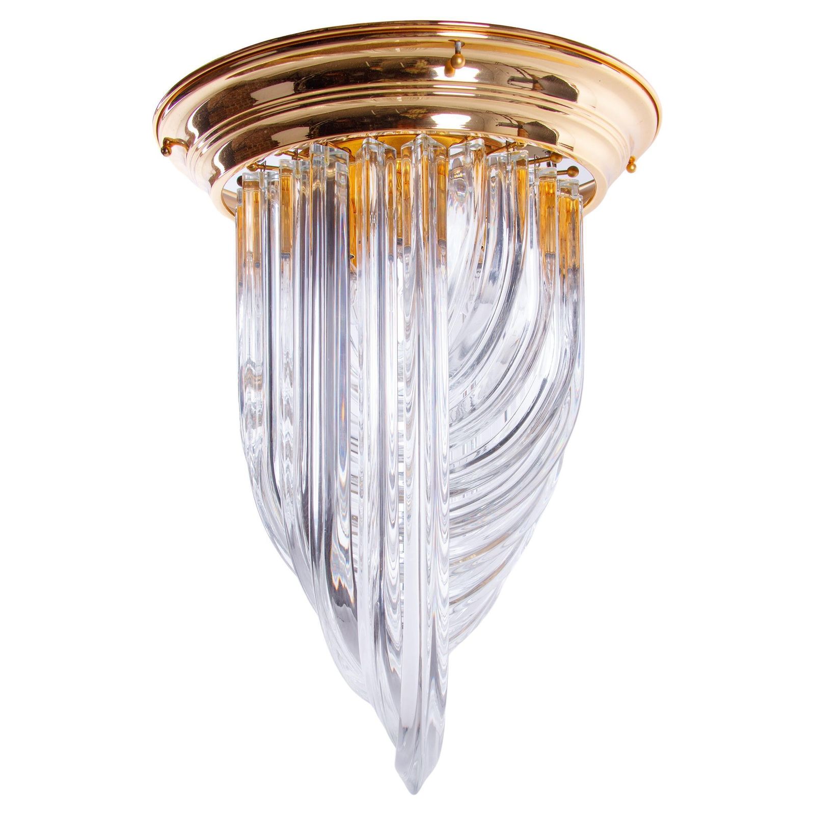 Triedri Curvati Murano Glass Flush Mount Chandelier By Carlo Nason, Venini Italy