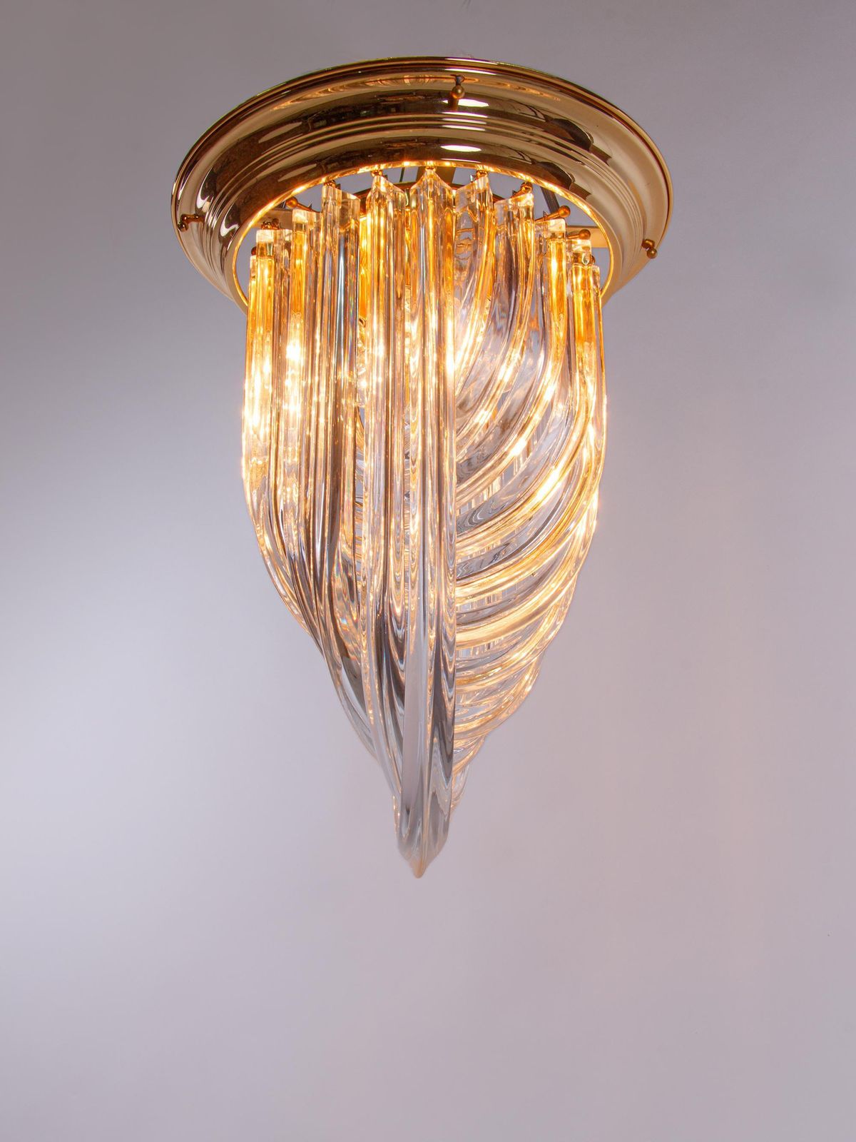 Triedri Curvati Murano Glass Flush Mount Chandelier By Carlo Nason, Venini Italy photo vinterior
