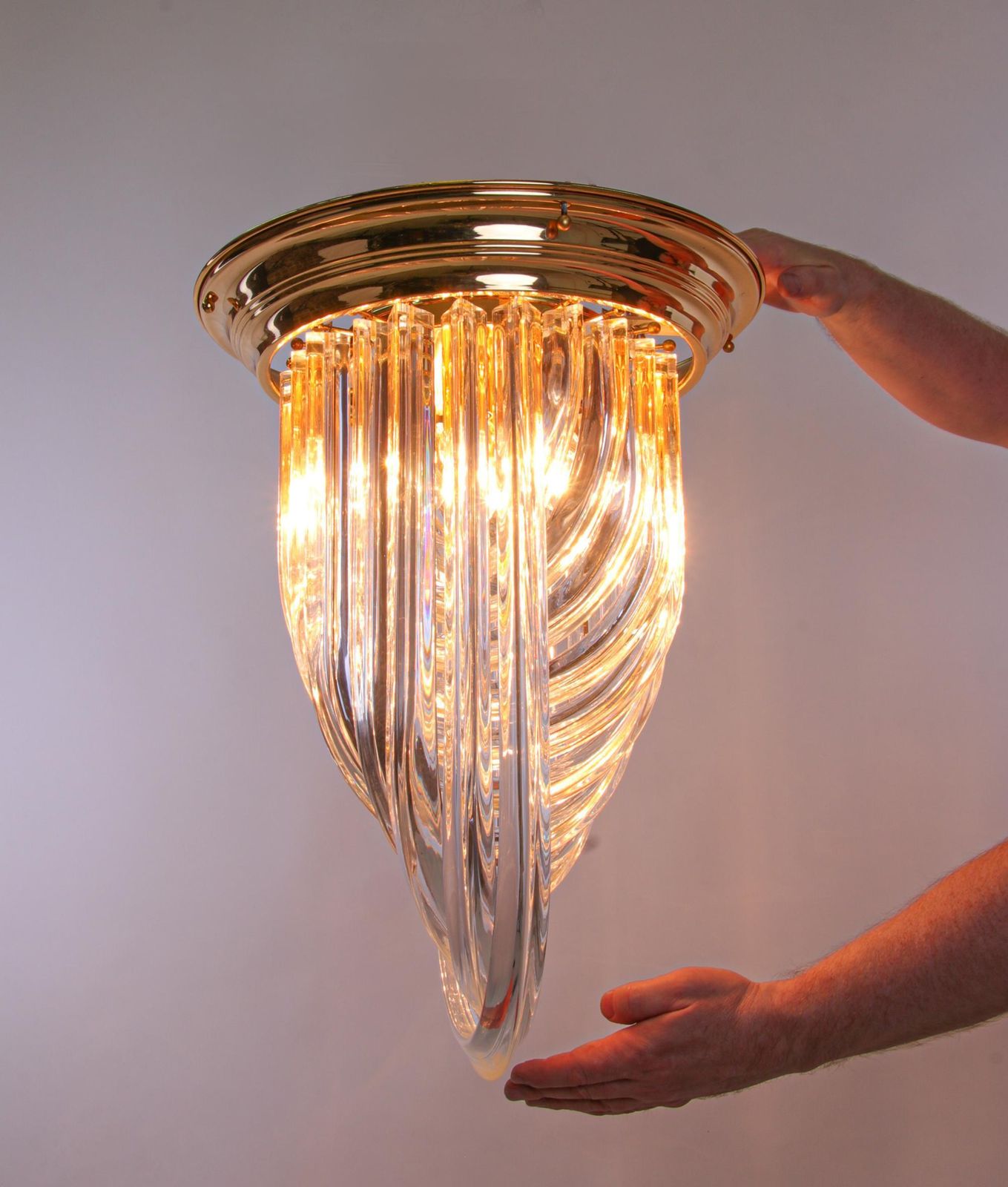 Triedri Curvati Murano Glass Flush Mount Chandelier By Carlo Nason, Venini Italy photo vintage
