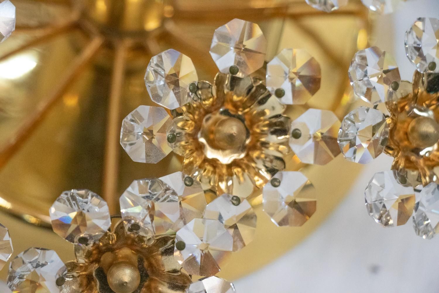 Pair Of Gold Plated Brass And Crystal Glass Wall Lamps Sconces By Palwa, 1960 photo buy