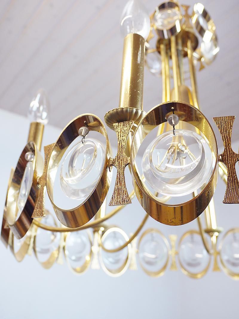 Lobmeyr Chandelier Crystal Glass & Gilt Brass, Austria, Vienna, 1960s photo vintage