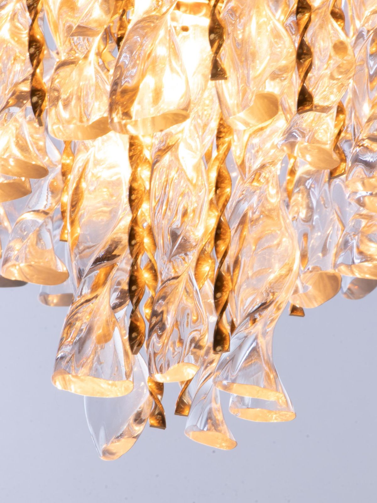 1960 Germany Palwa Tendril Ribbon Chandelier Crystal Glass & Gilt Brass photo buy