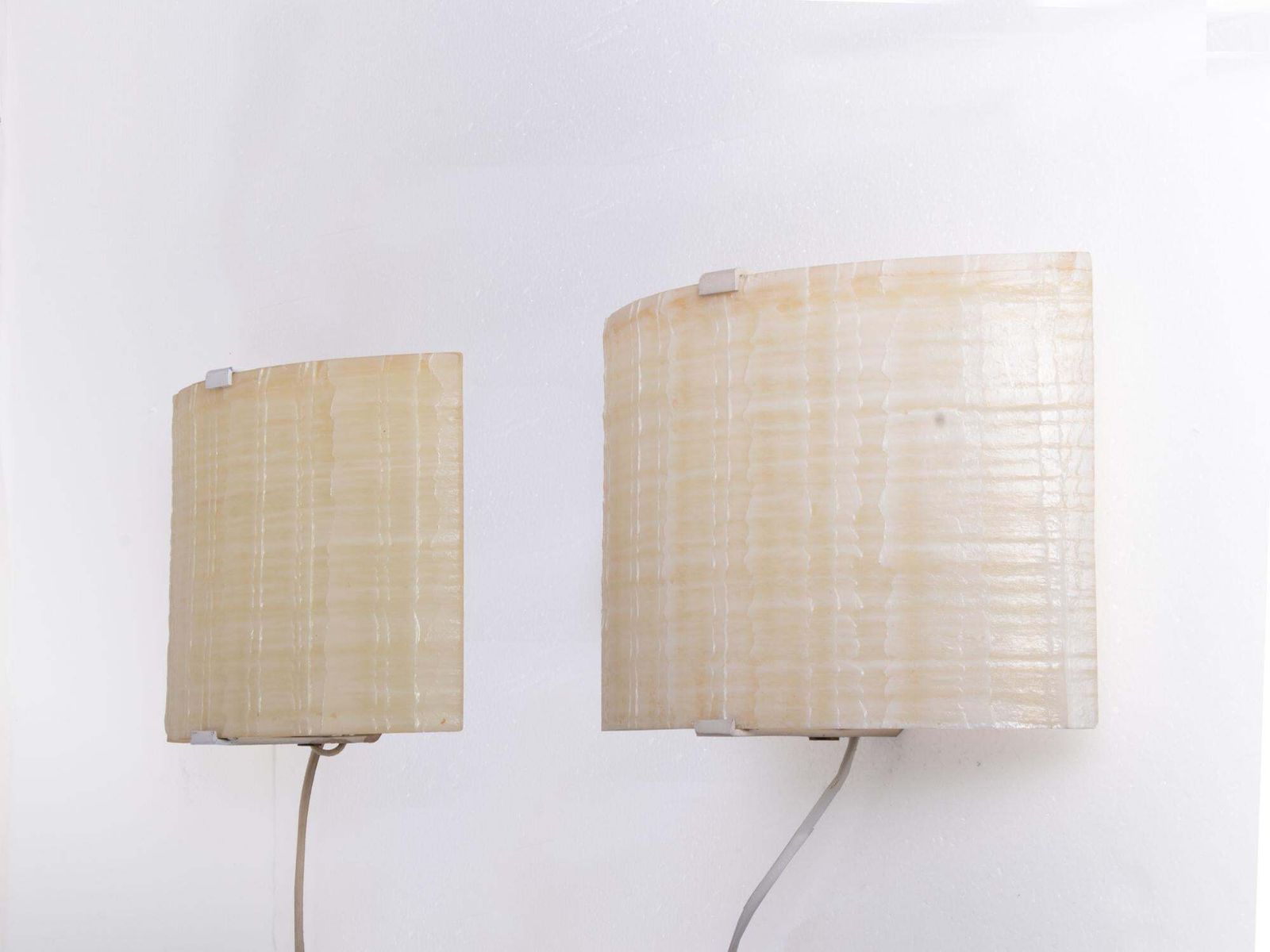 Mid Century Minimalist Honeycomb Fiberglass Wall Sconce, Set Of 2 photo vinterior