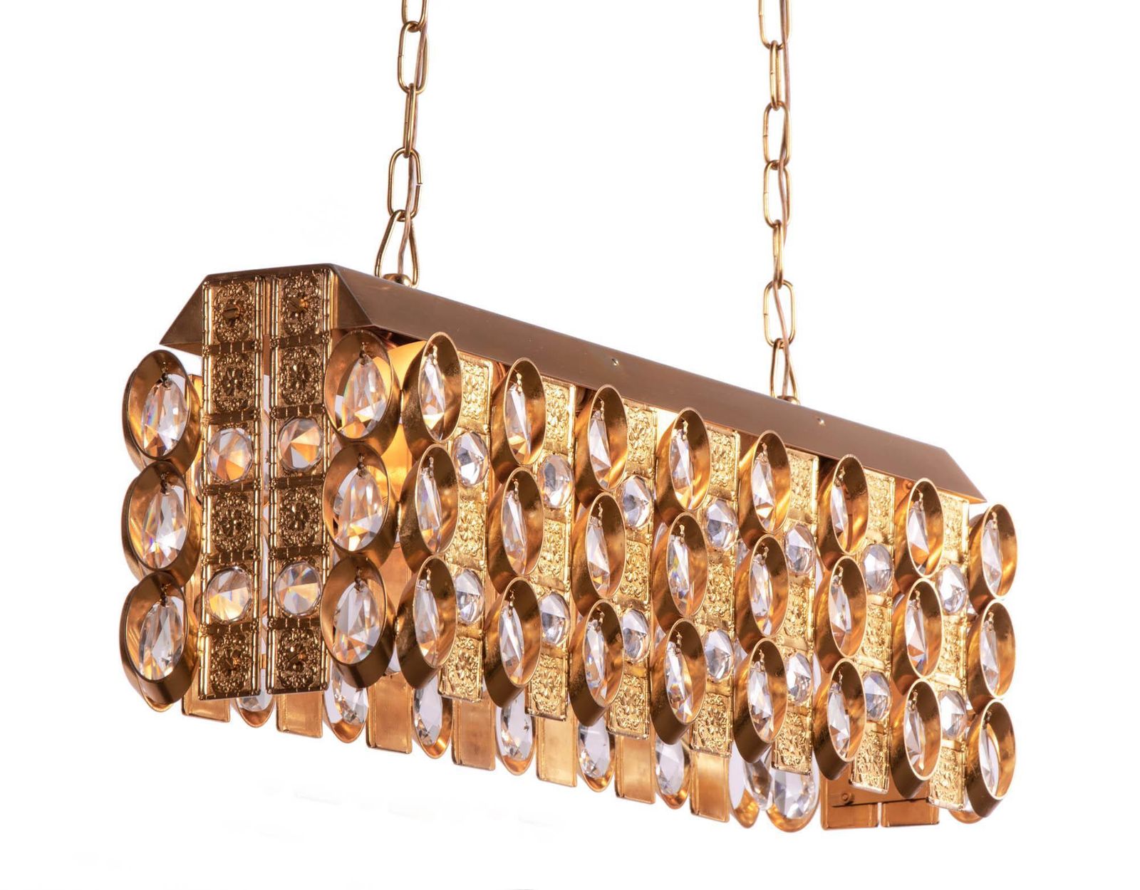 1960 Germany Palwa Chandelier Crystal & Gilt Brass By Christoph Palme photo furniture