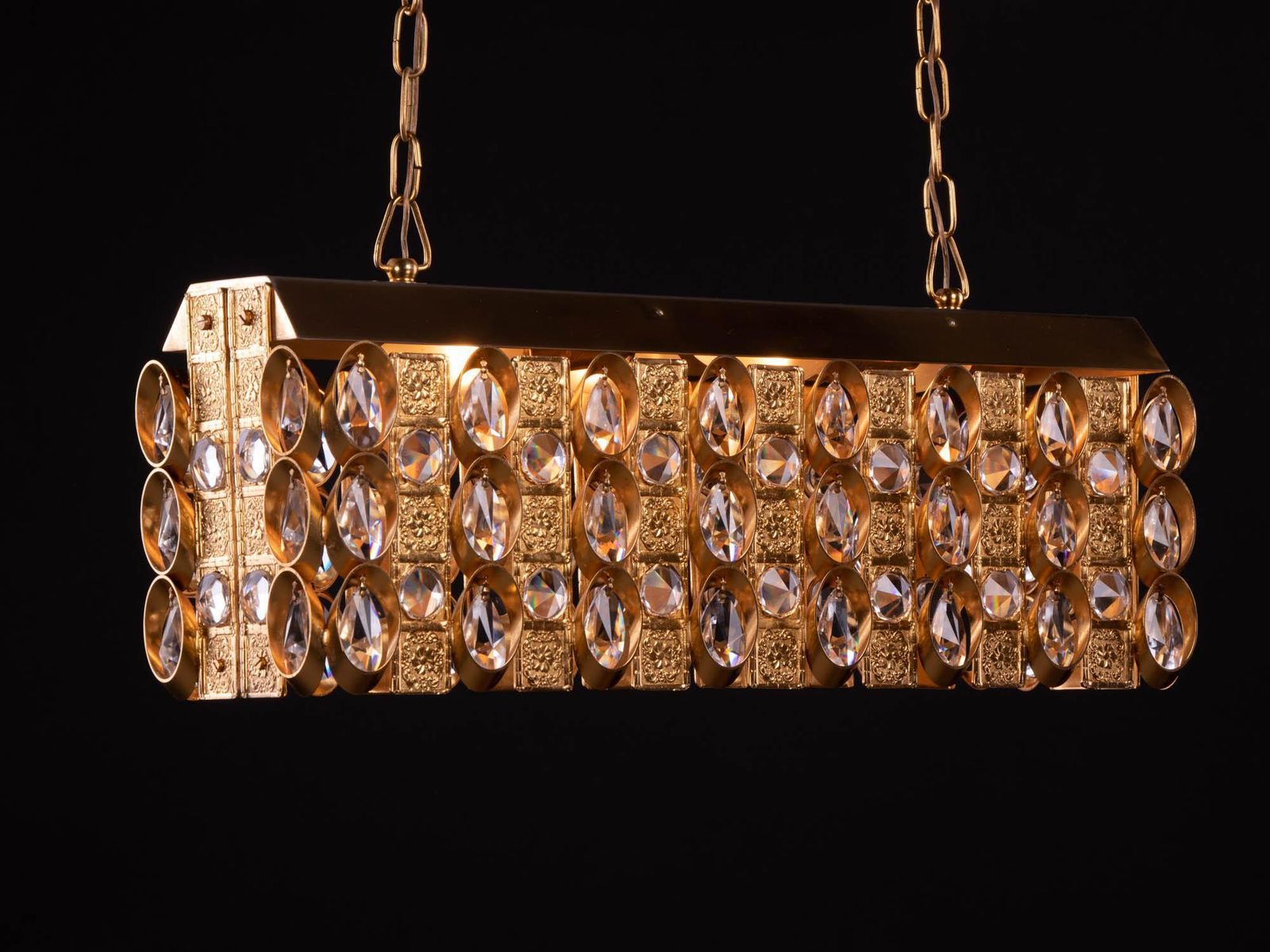 1960 Germany Palwa Chandelier Crystal & Gilt Brass By Christoph Palme photo buy