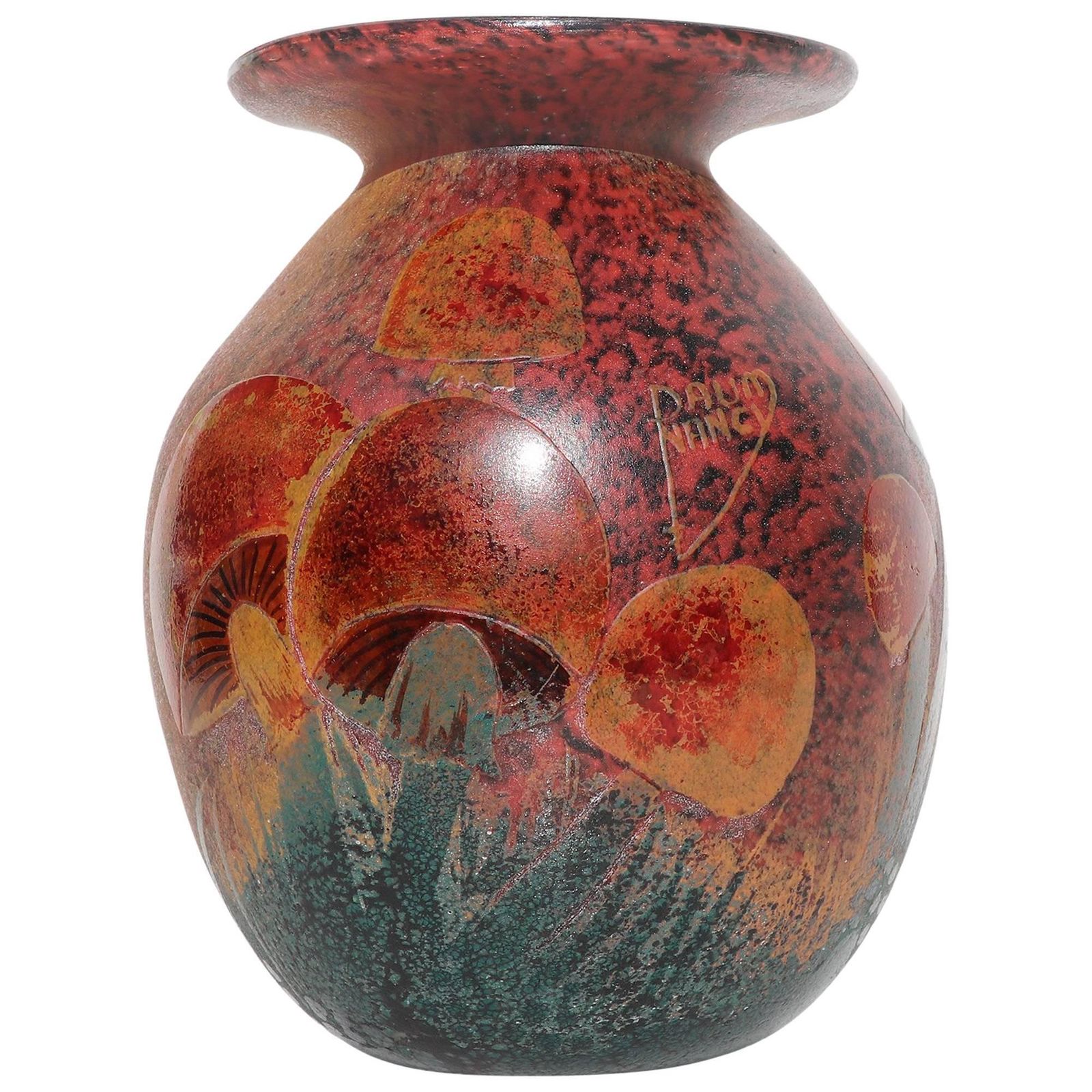 French Daum Nancy Attr. Art Nouveau Cameo Glass Mushroom Vase