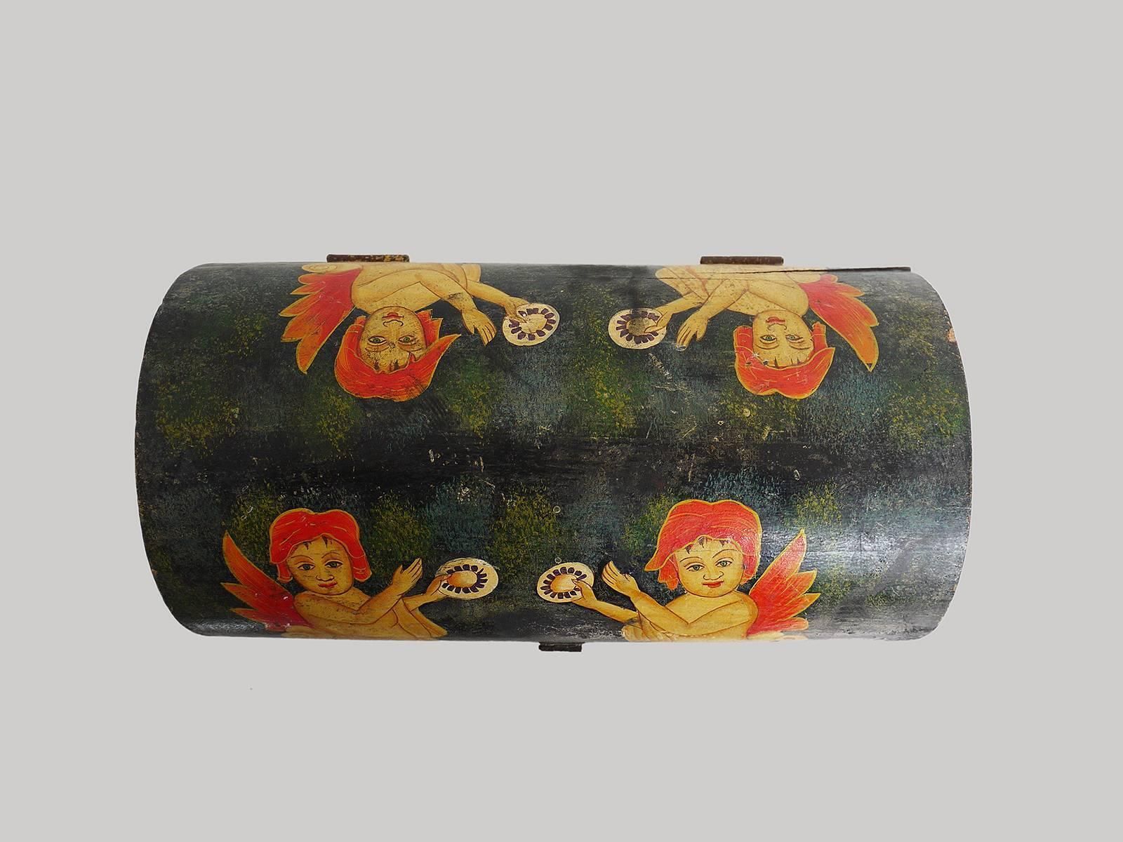 European 19th Century Painted Wooden Dome Top Box Folk Art photo for sale