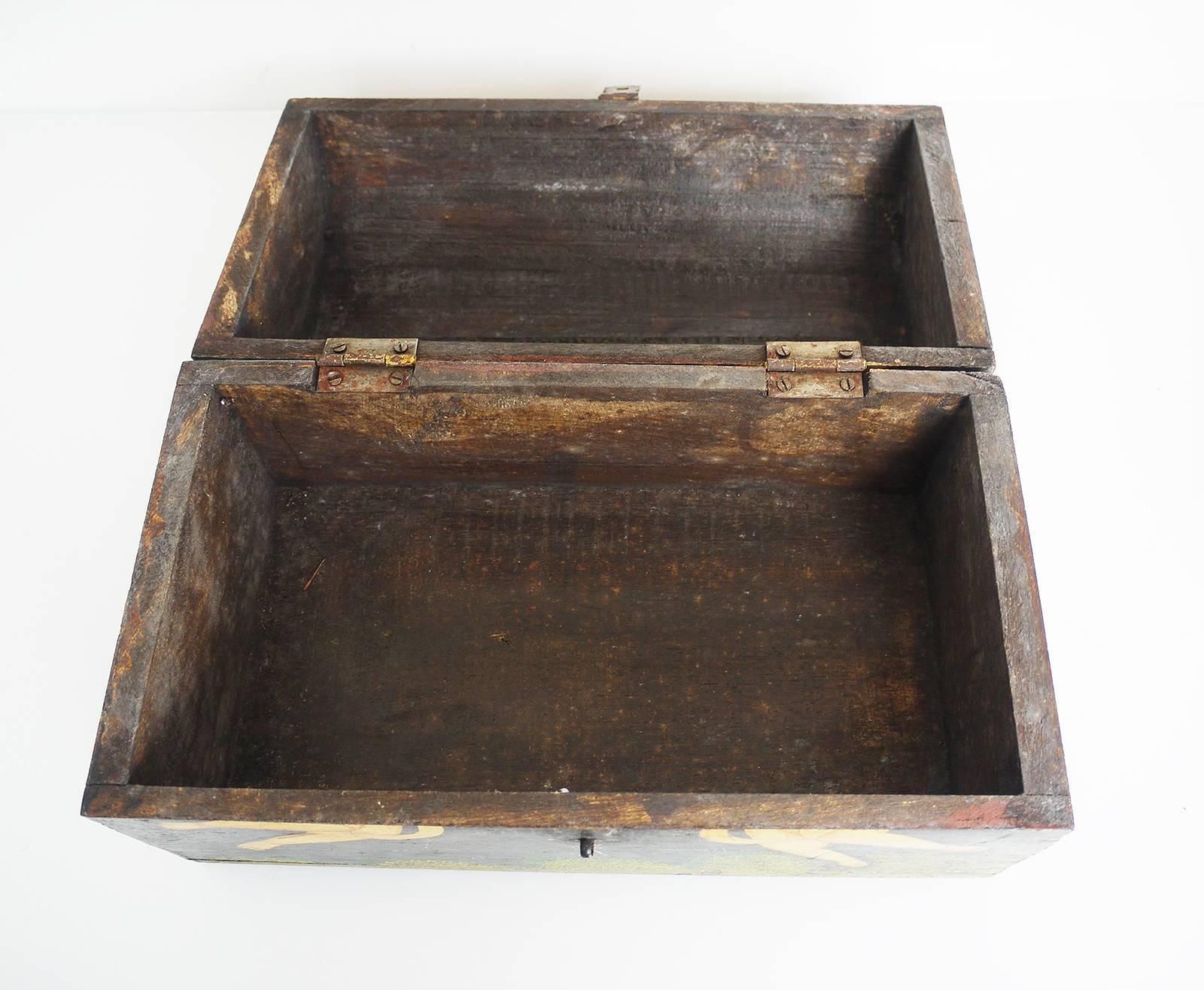 European 19th Century Painted Wooden Dome Top Box Folk Art photo buy