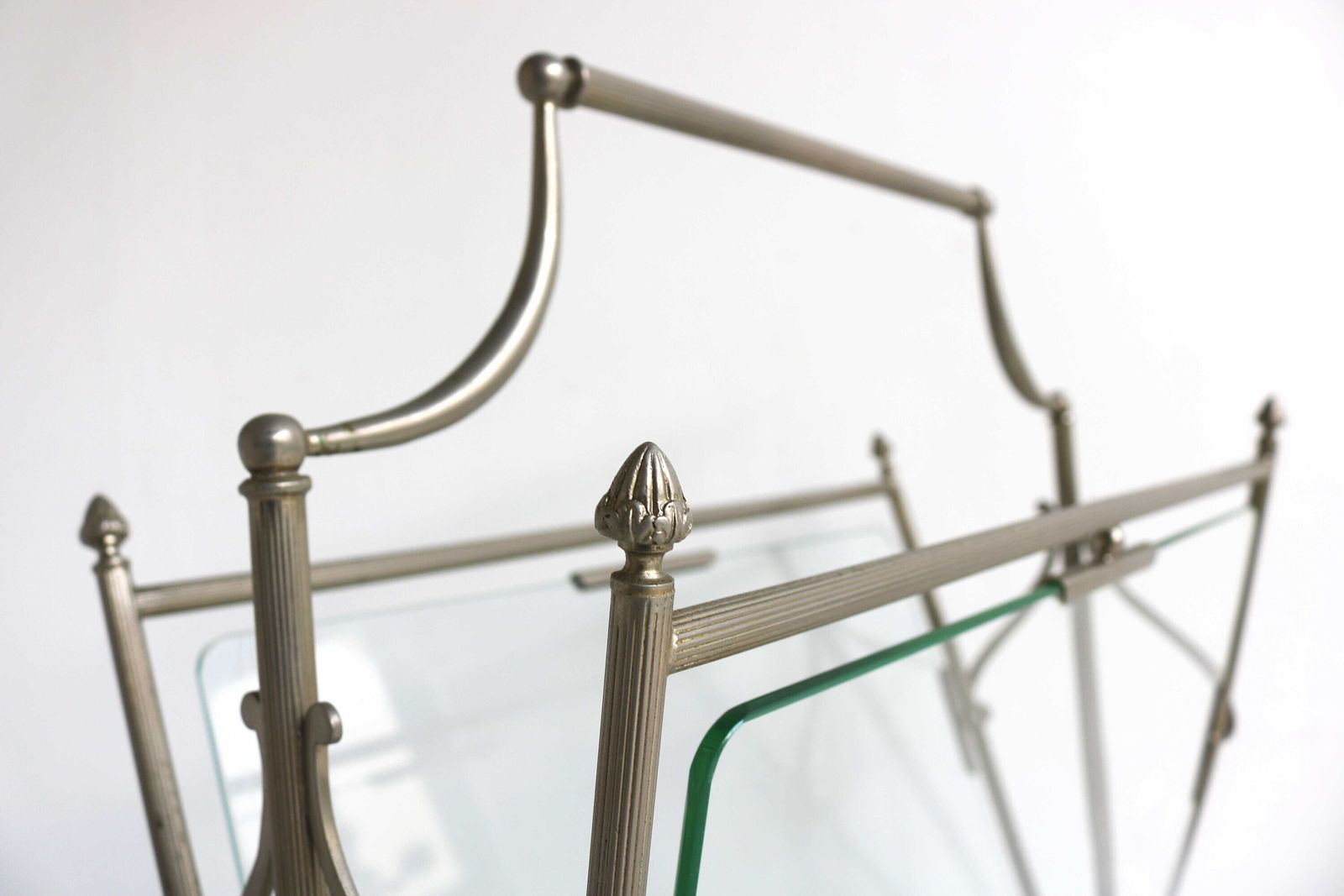 A French Maison Jansen Style Silver Brass And Clear Glass Magazine Rack Paris Magazine Stand Chique Style Magazine Holder 1960s Design photo furniture